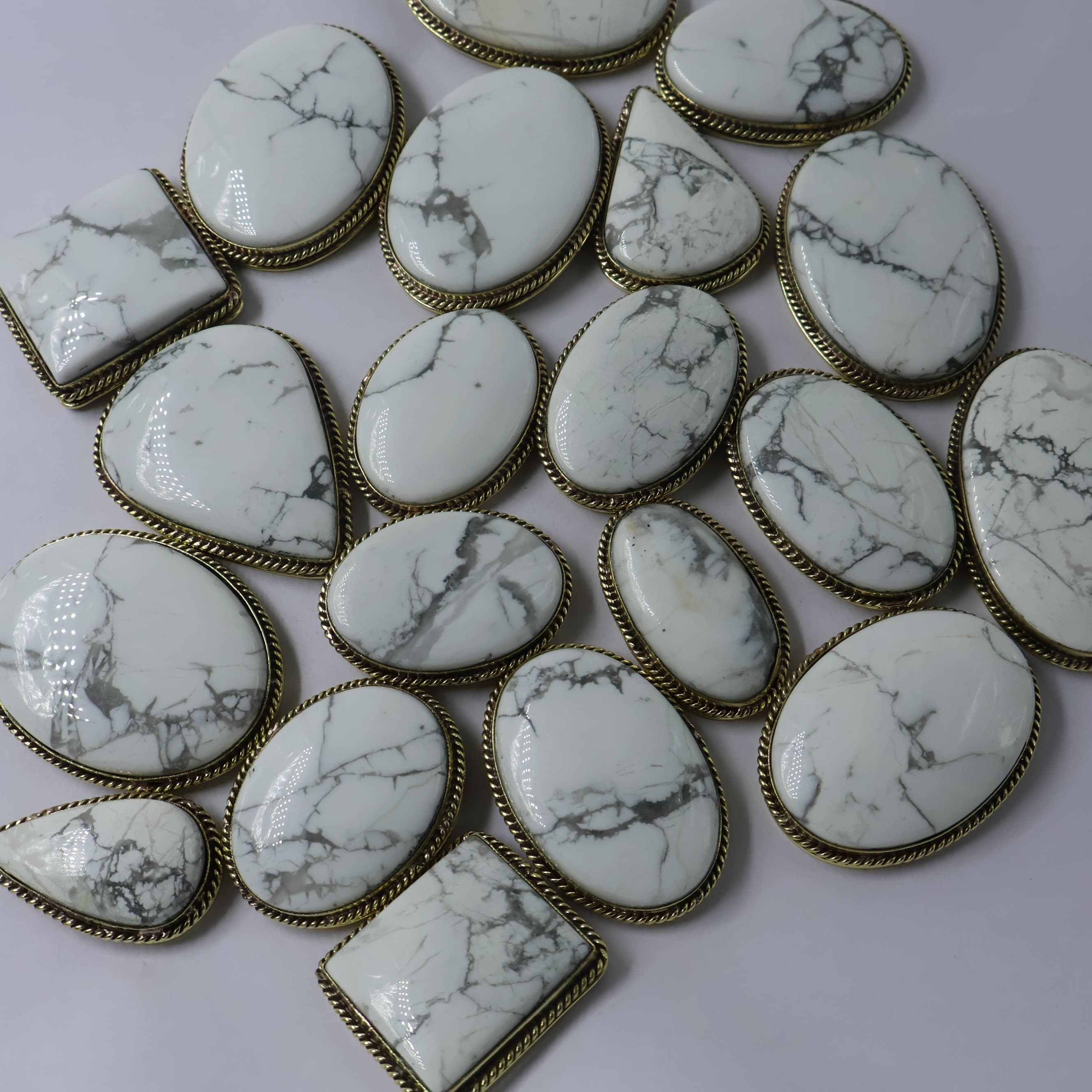 Natural Howlite  Grooved Pendant Mix Shape -Size Gemstone (Cabochon ) Howlite  