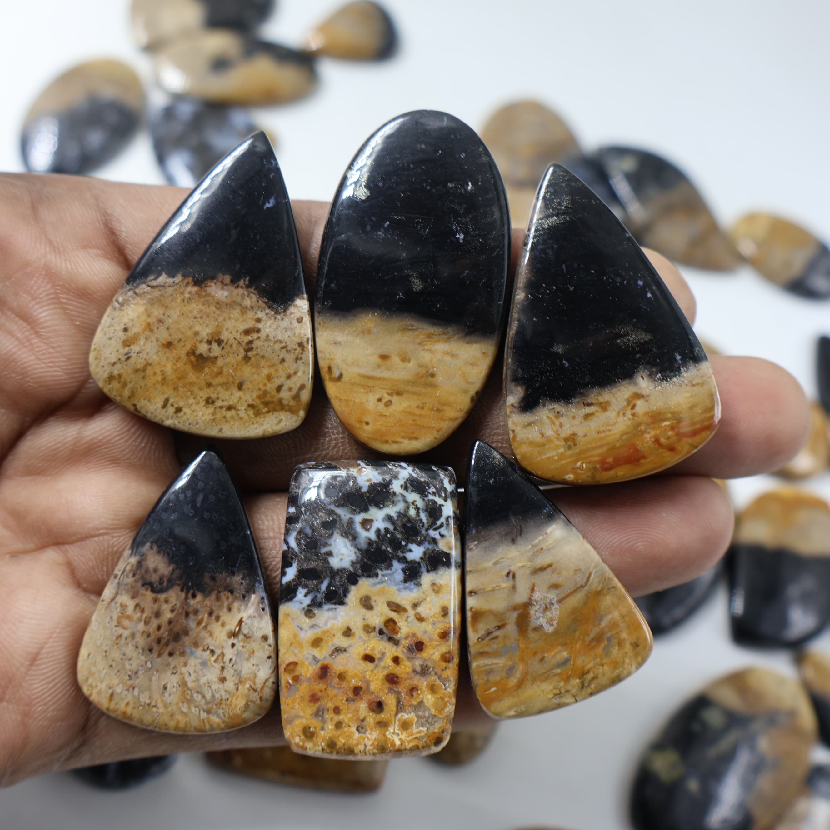 Natural Palm Root Agate  Grooved Pendant Mix Shape -Size Gemstone (Cabochon ) Palm Root Agate