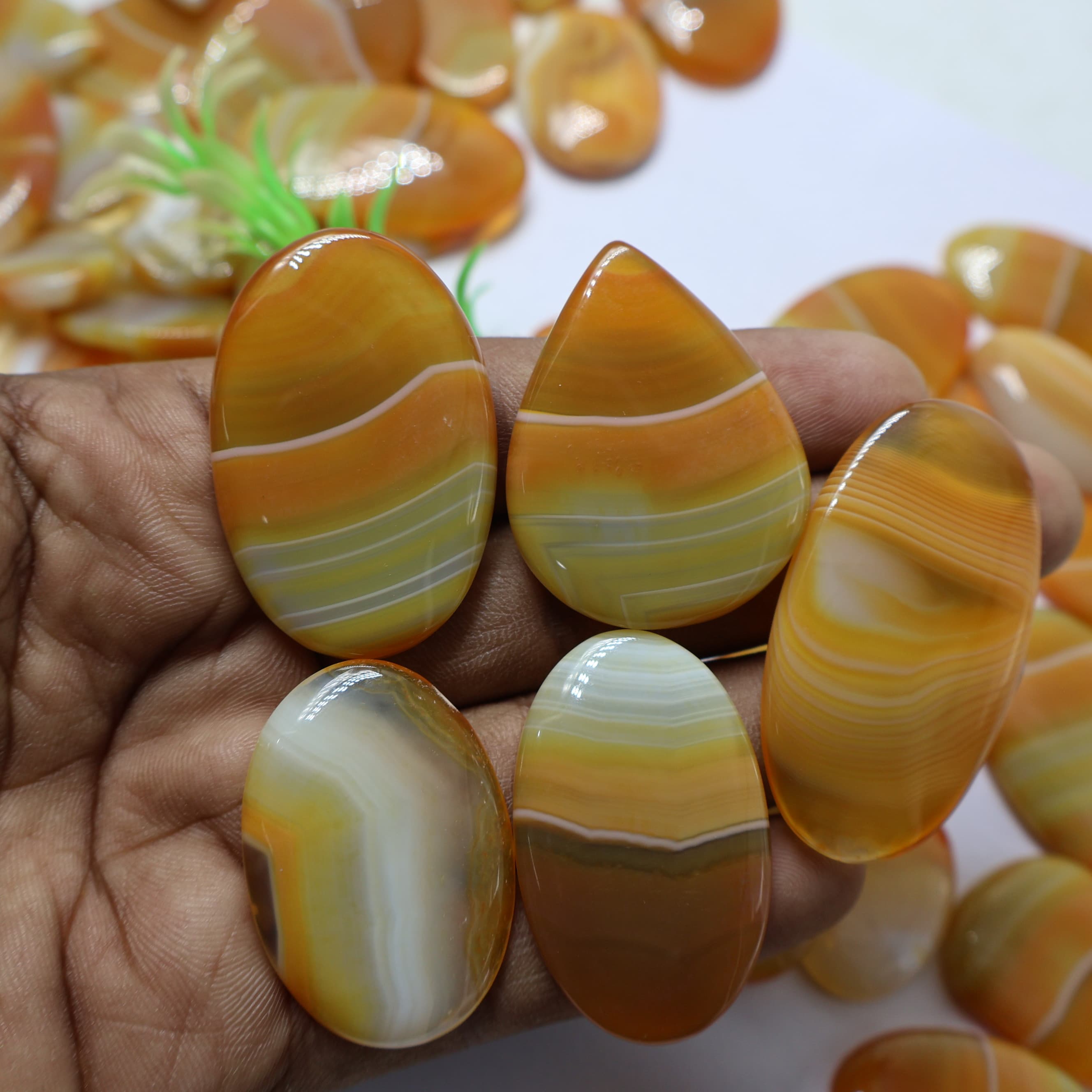 Natural Orange Banded Agate  Mix Shape -Size Gemstone (Cabochon )  Banded Agate