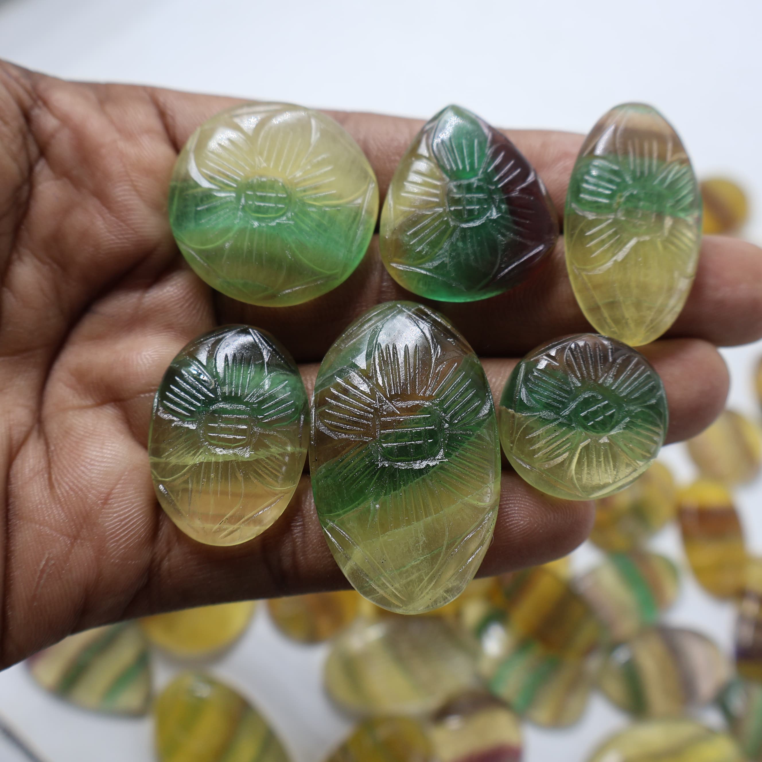 Natural Multi Fluorite Carving Mix Shape -Size Gemstone (Cabochon ) Multi Fluorite