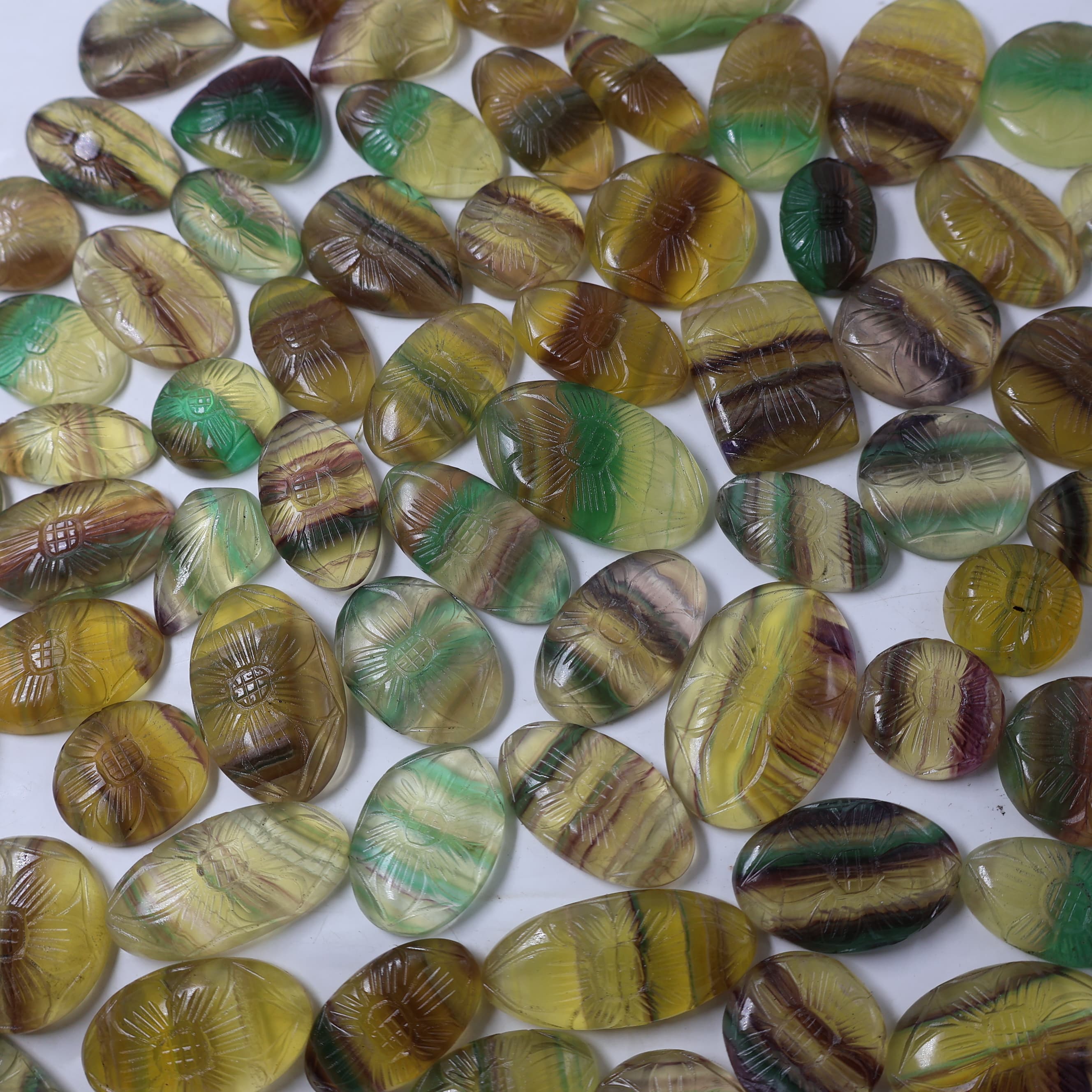 Natural Multi Fluorite Carving Mix Shape -Size Gemstone (Cabochon ) Multi Fluorite