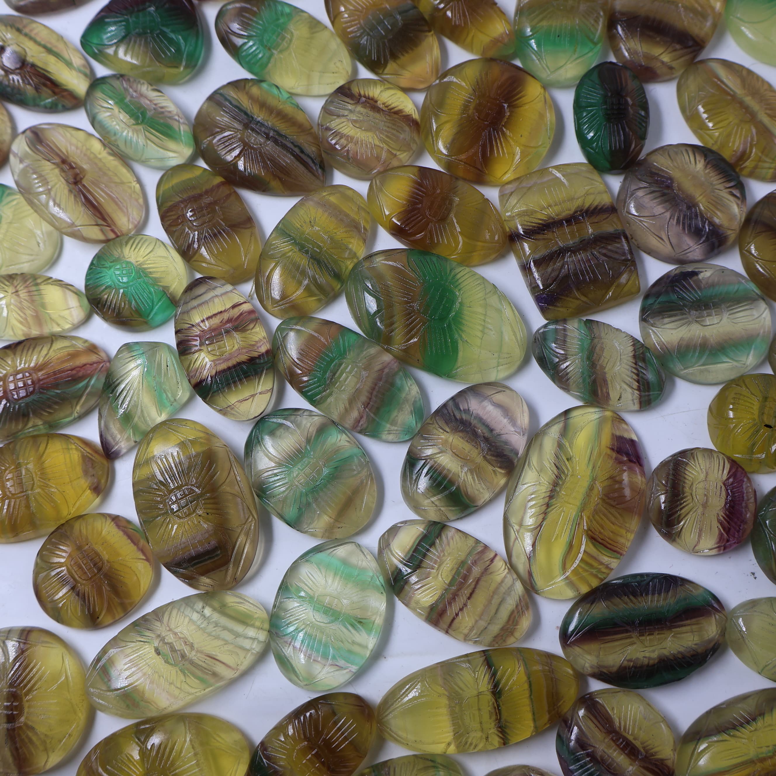 Natural Multi Fluorite Carving Mix Shape -Size Gemstone (Cabochon ) Multi Fluorite