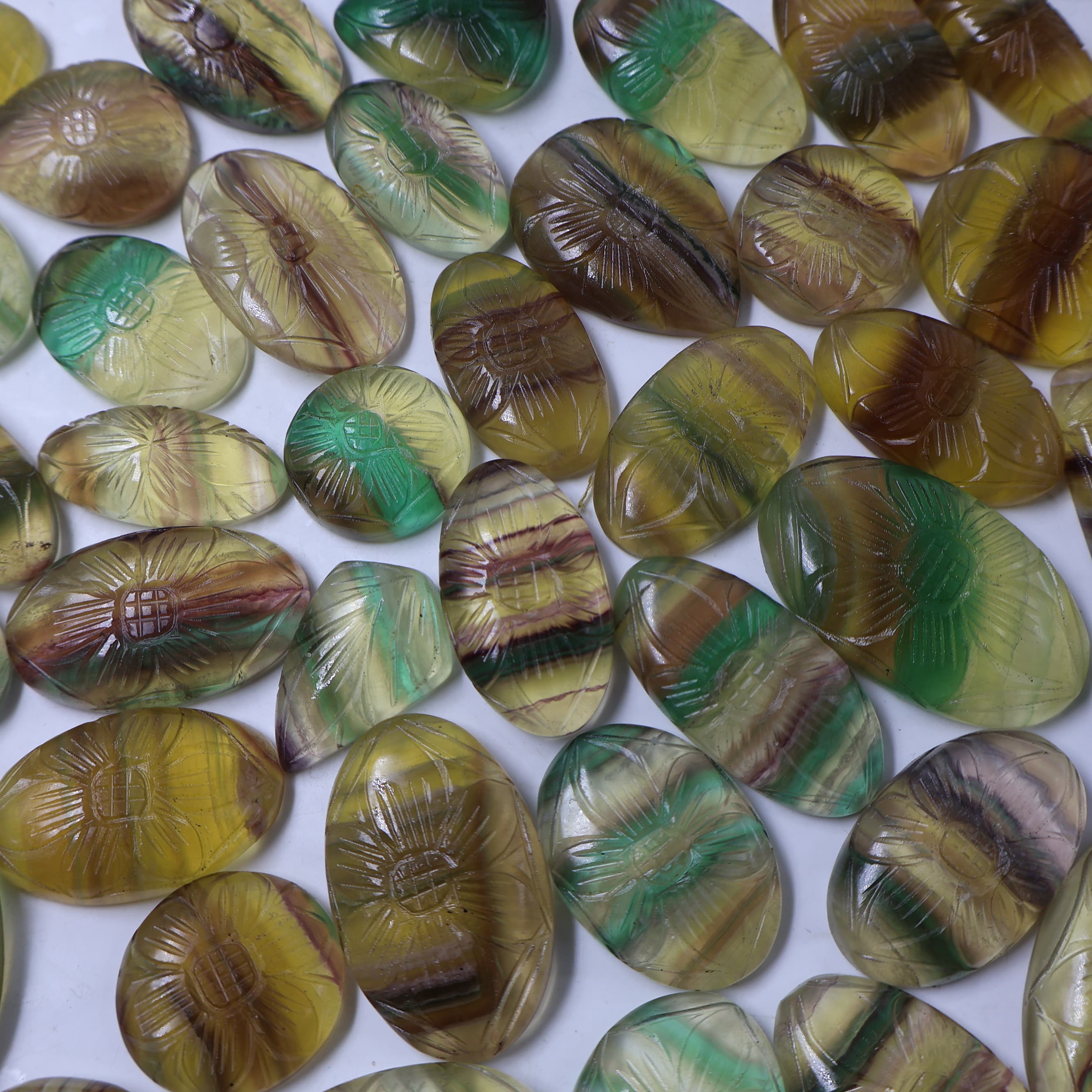 Natural Multi Fluorite Carving Mix Shape -Size Gemstone (Cabochon ) Multi Fluorite