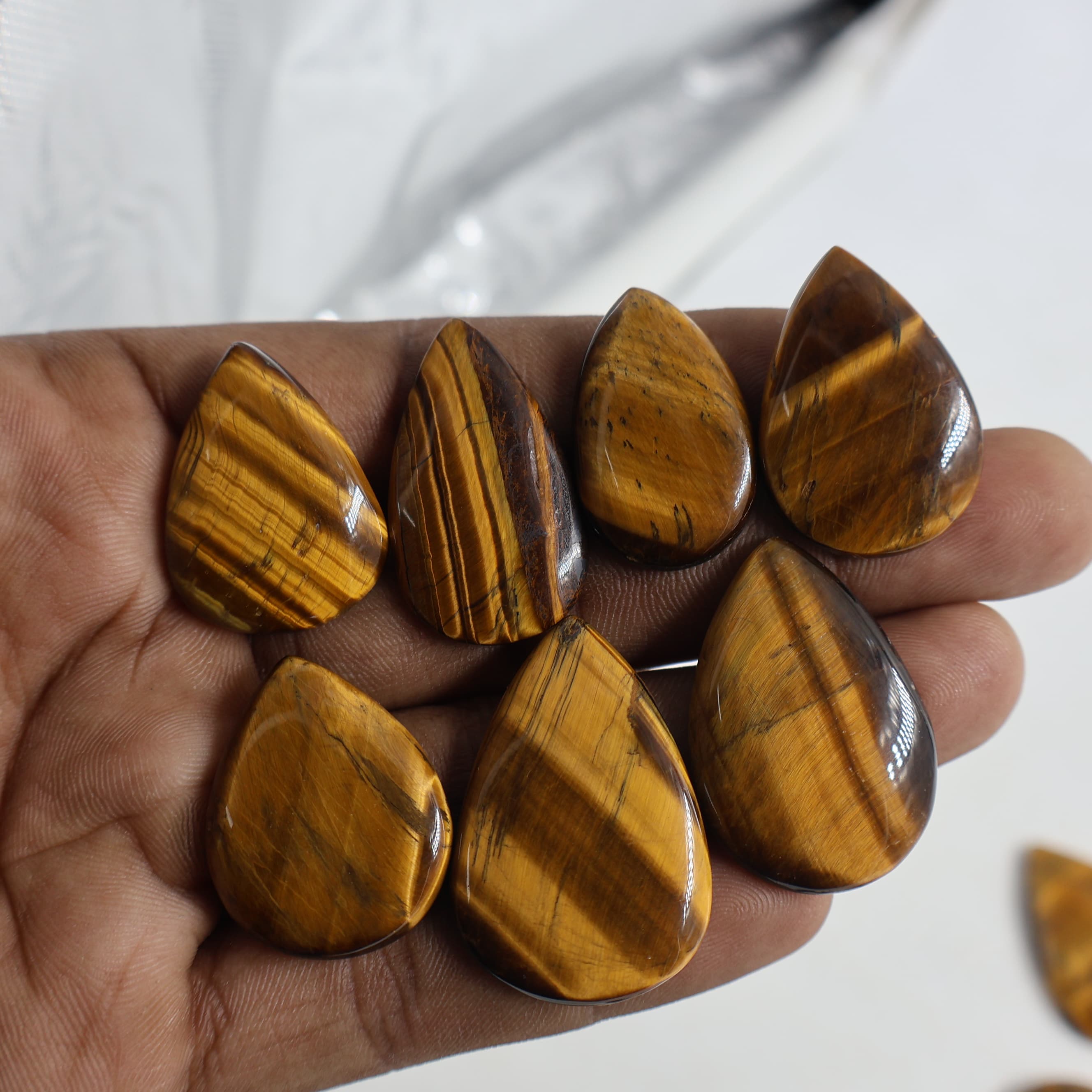 Natural Tiger Eye  Oval Pear -Size Gemstone (Cabochon ) Tiger Eye