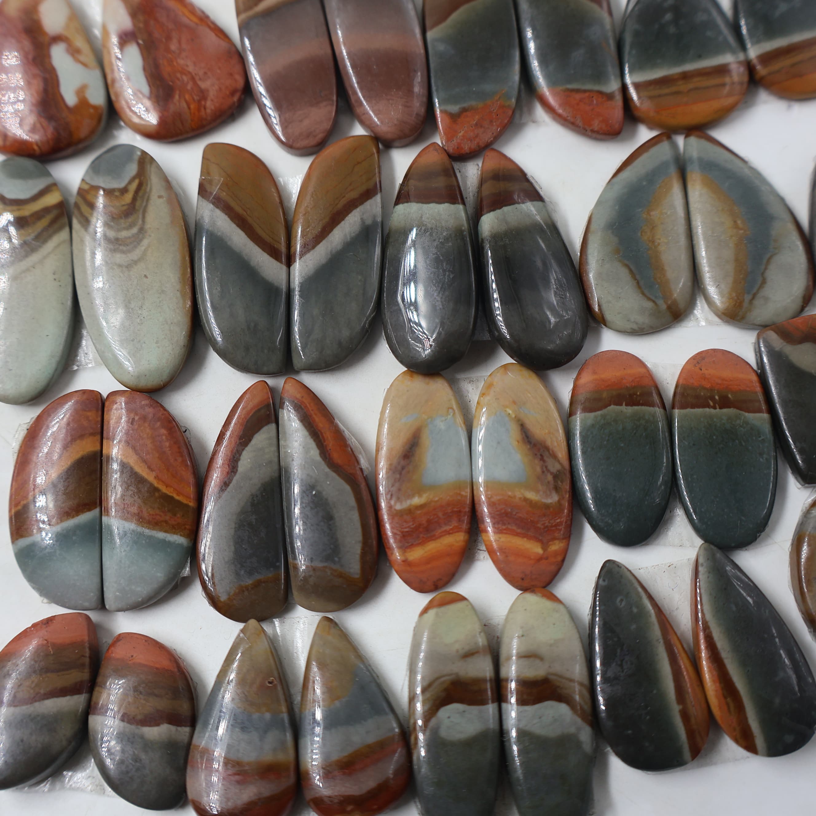 Natural Polychrome Jasper  Pair Mix  -Size Gemstone (Cabochon ) Polygram Jasper 