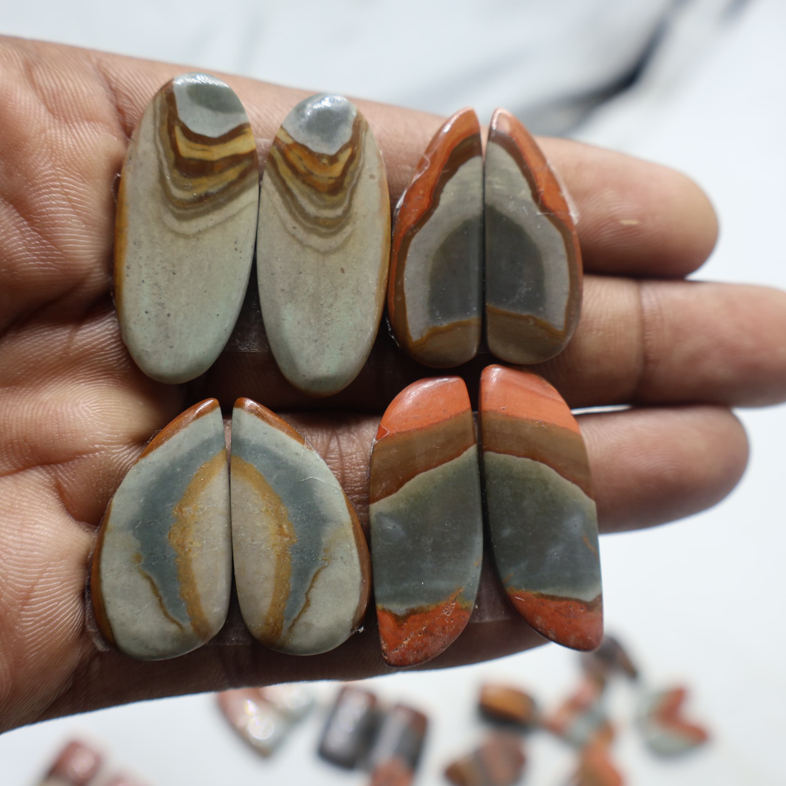 Natural Polychrome Jasper  Pair Mix  -Size Gemstone (Cabochon ) Polygram Jasper 