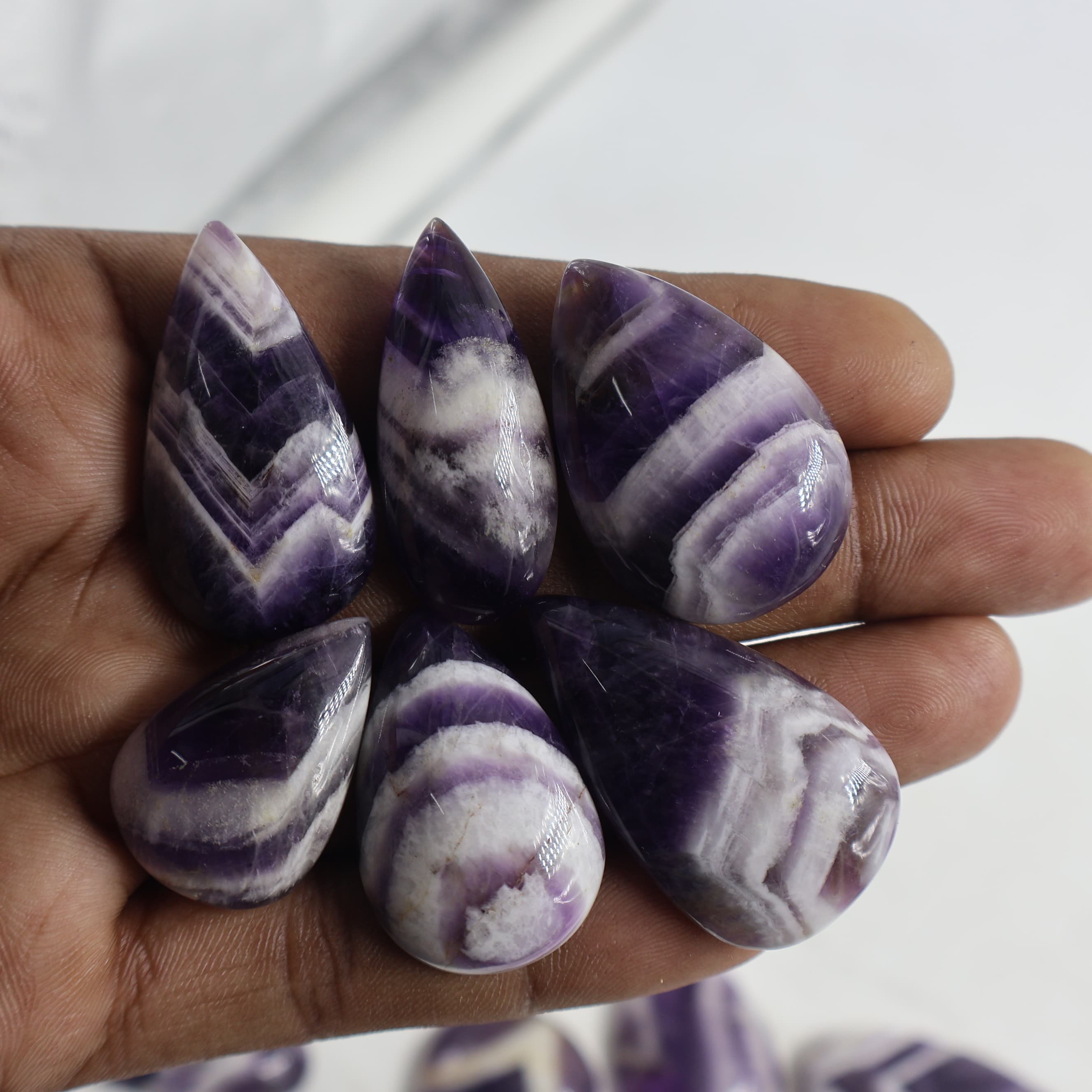 Natural Amethyst Lace  Pear -Size Gemstone (Cabochon )  Amethyst Lace