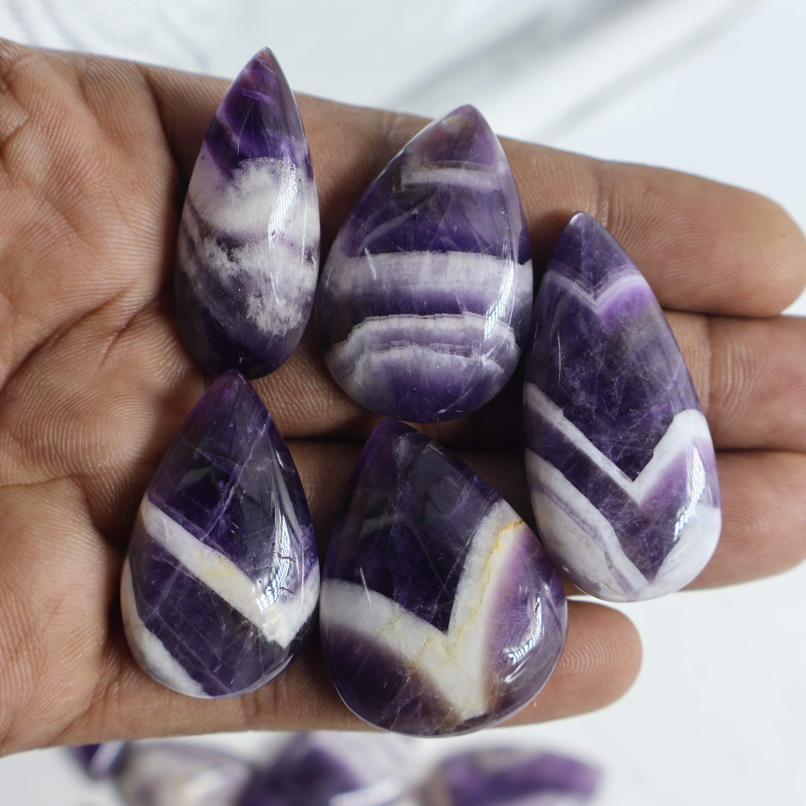 Natural Amethyst Lace  Pear -Size Gemstone (Cabochon )  Amethyst Lace