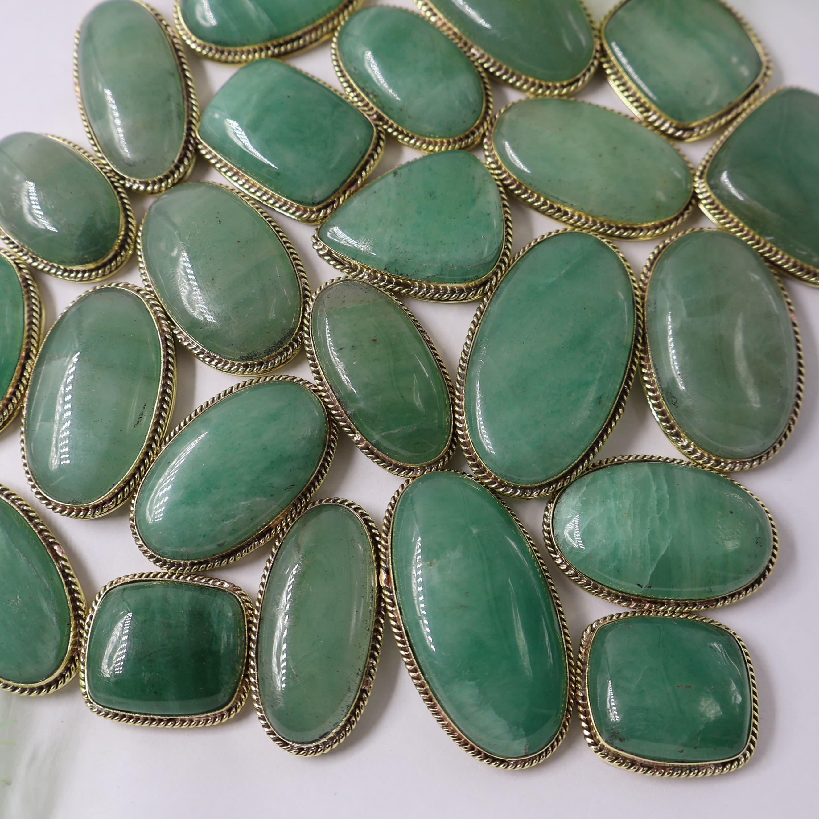 Natural Green Aventurine Grooved Pendant Mix Shape -Size Gemstone (Cabochon ) Aventurine 