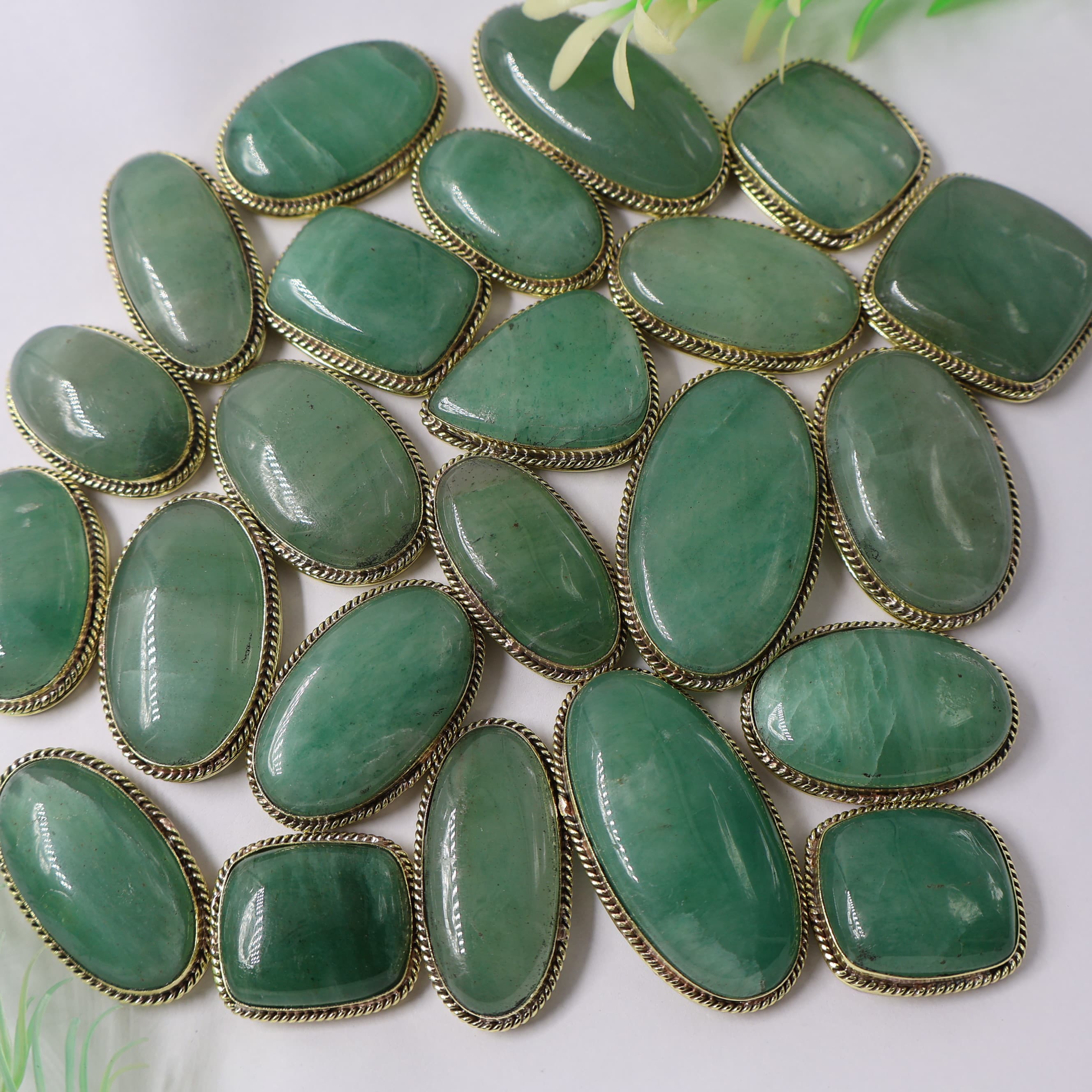 Natural Green Aventurine Grooved Pendant Mix Shape -Size Gemstone (Cabochon ) Aventurine 