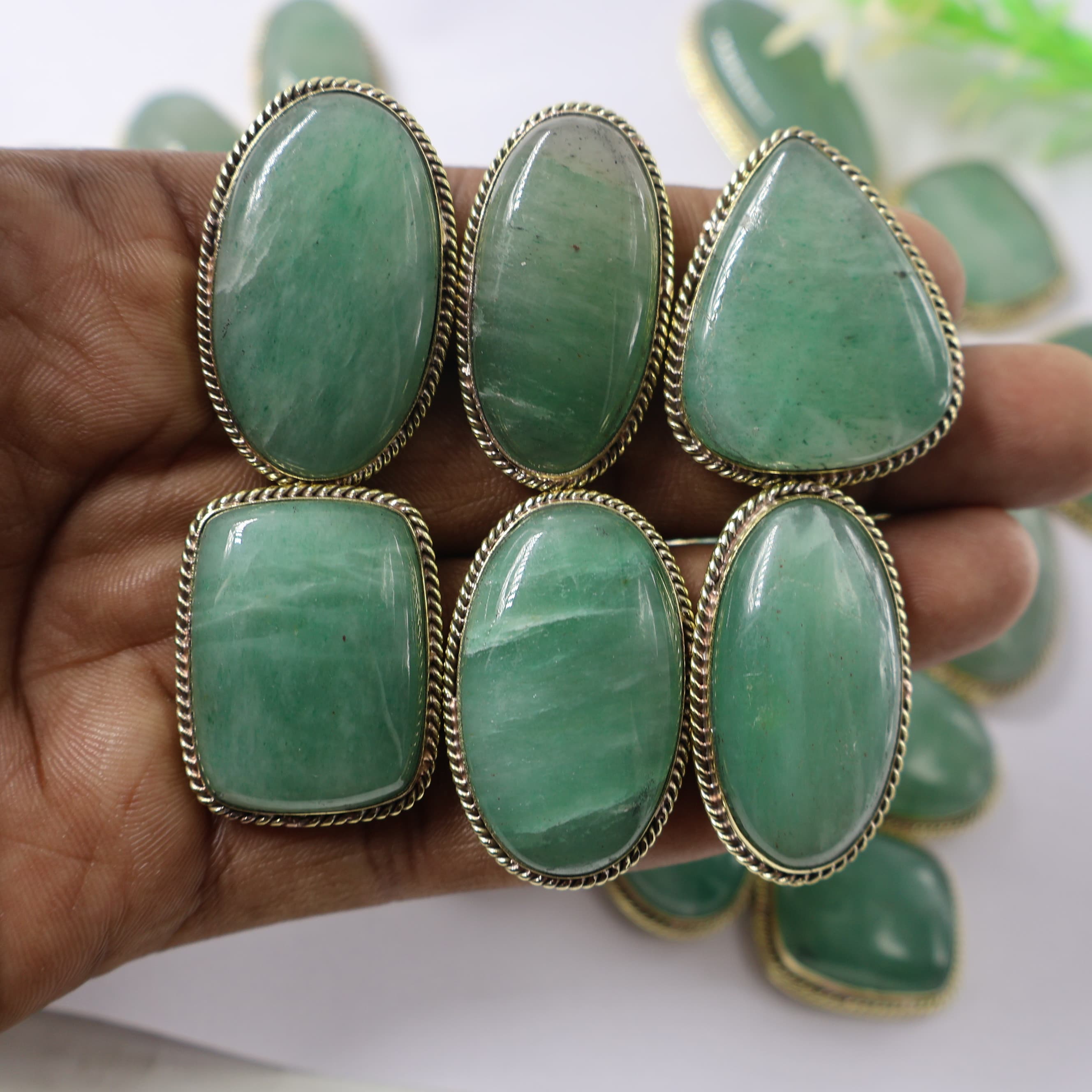 Natural Green Aventurine Grooved Pendant Mix Shape -Size Gemstone (Cabochon ) Aventurine 