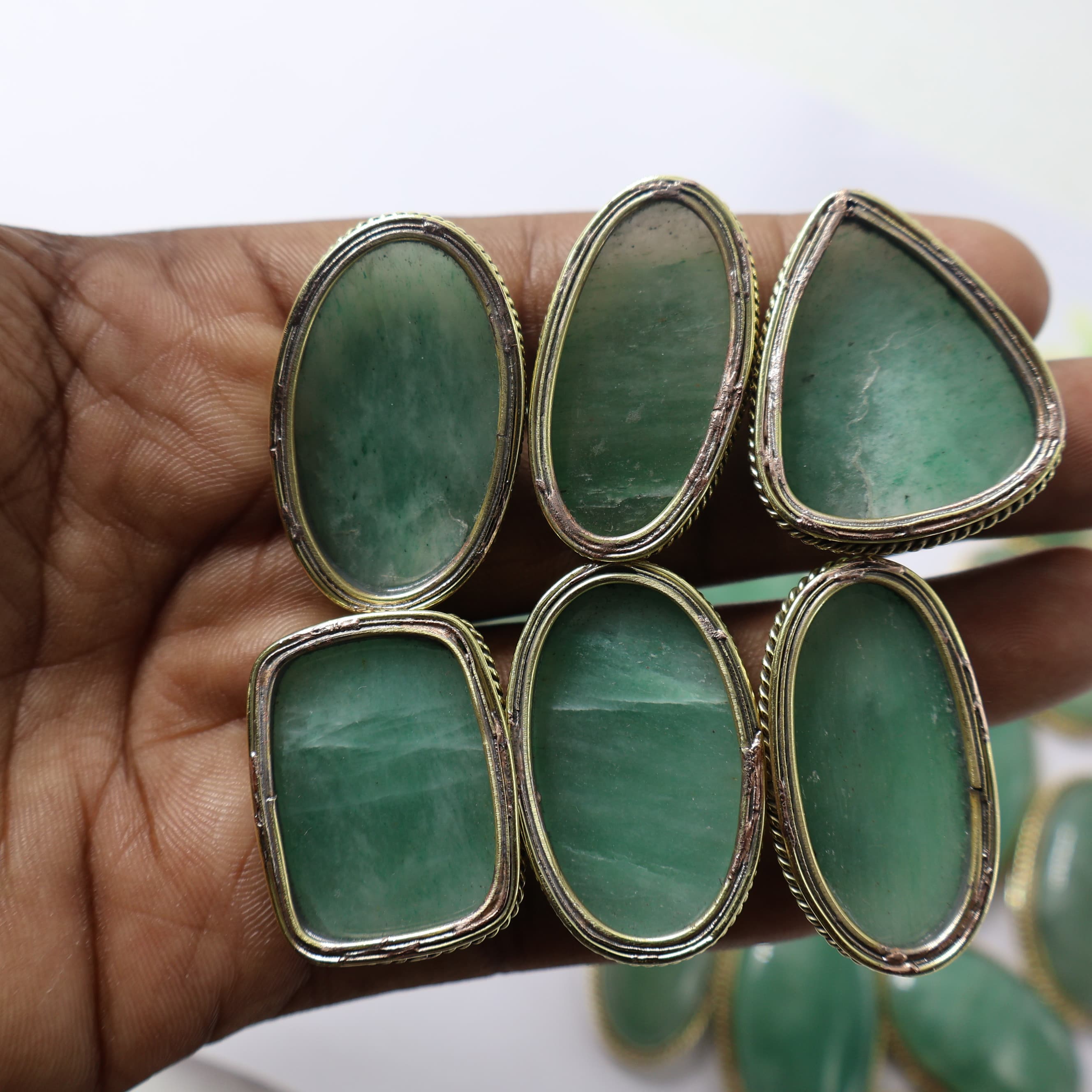 Natural Green Aventurine Grooved Pendant Mix Shape -Size Gemstone (Cabochon ) Aventurine 