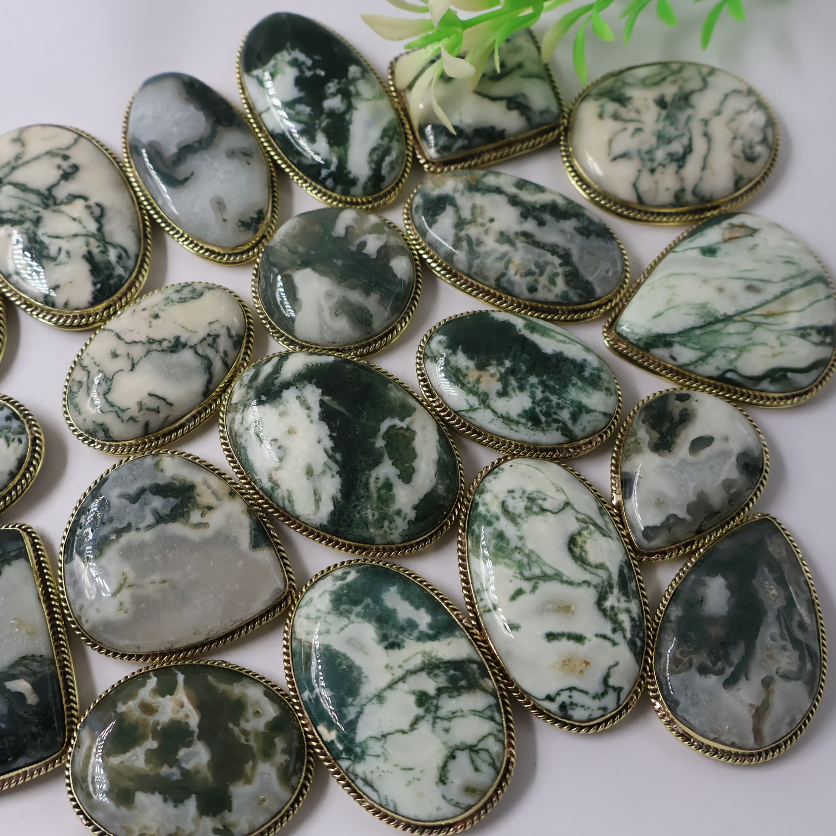 Natural Tree Agate Grooved Pendant Mix Shape -Size Gemstone (Cabochon ) Tree Agate