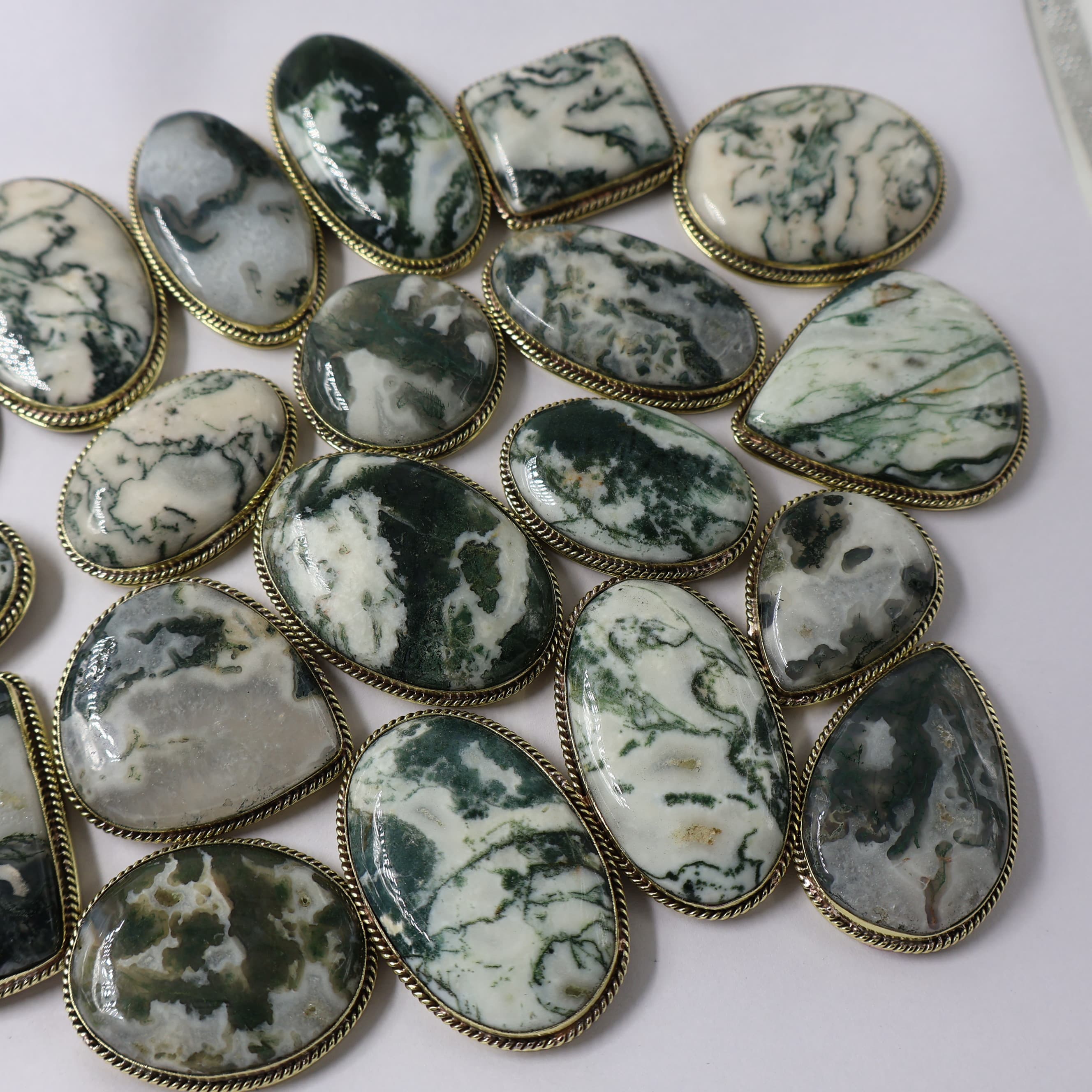 Natural Tree Agate Grooved Pendant Mix Shape -Size Gemstone (Cabochon ) Tree Agate