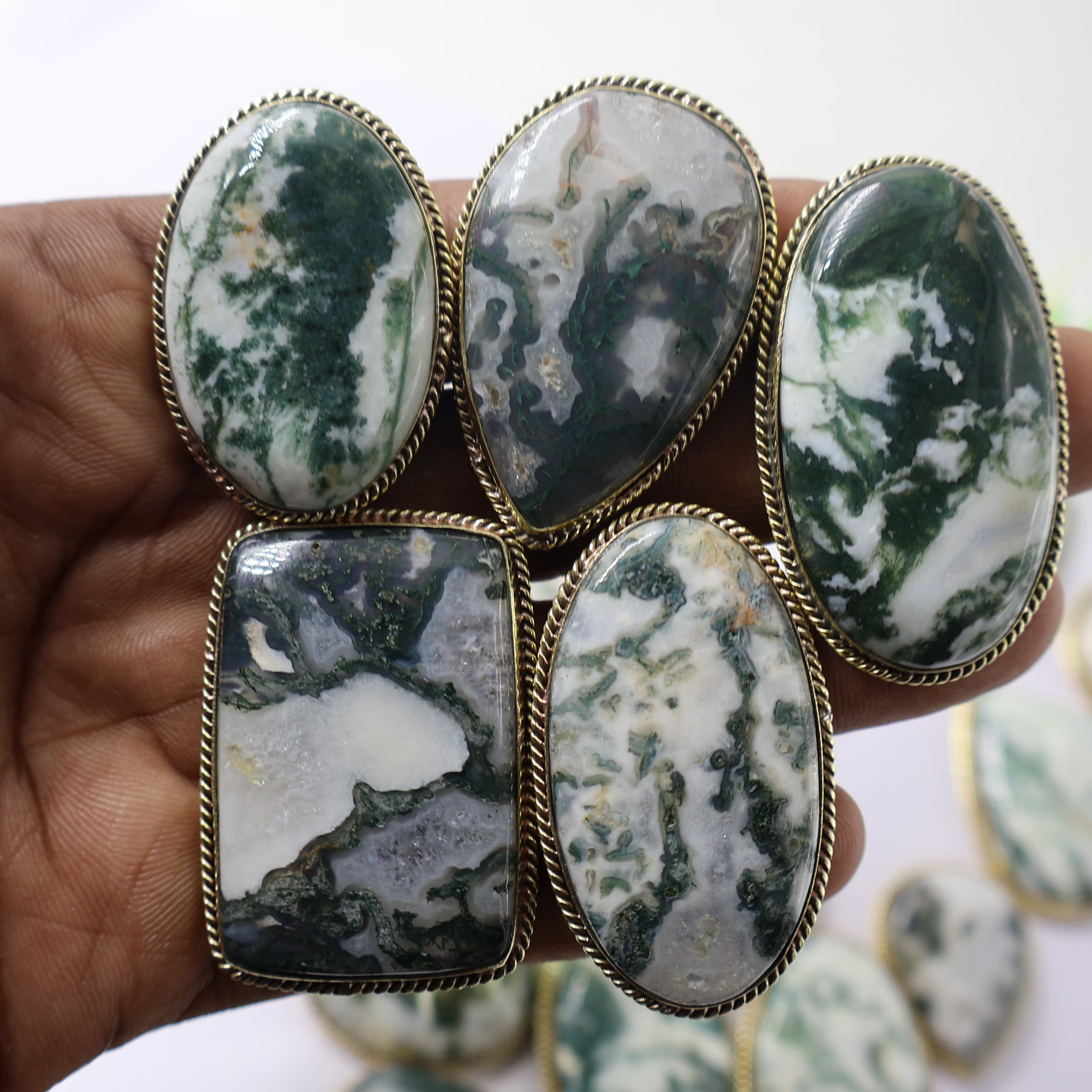 Natural Tree Agate Grooved Pendant Mix Shape -Size Gemstone (Cabochon ) Tree Agate