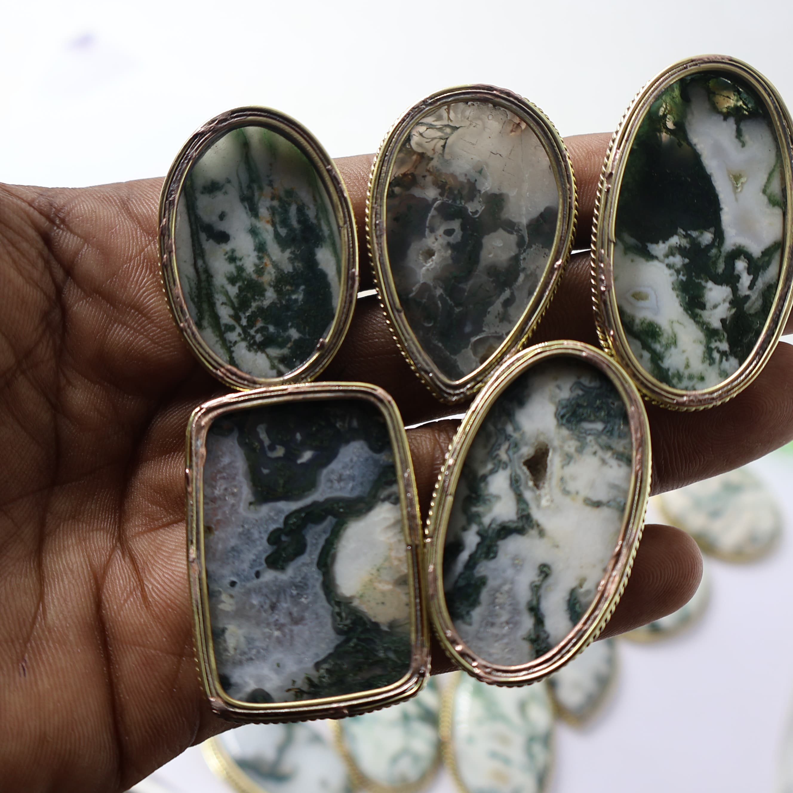 Natural Tree Agate Grooved Pendant Mix Shape -Size Gemstone (Cabochon ) Tree Agate