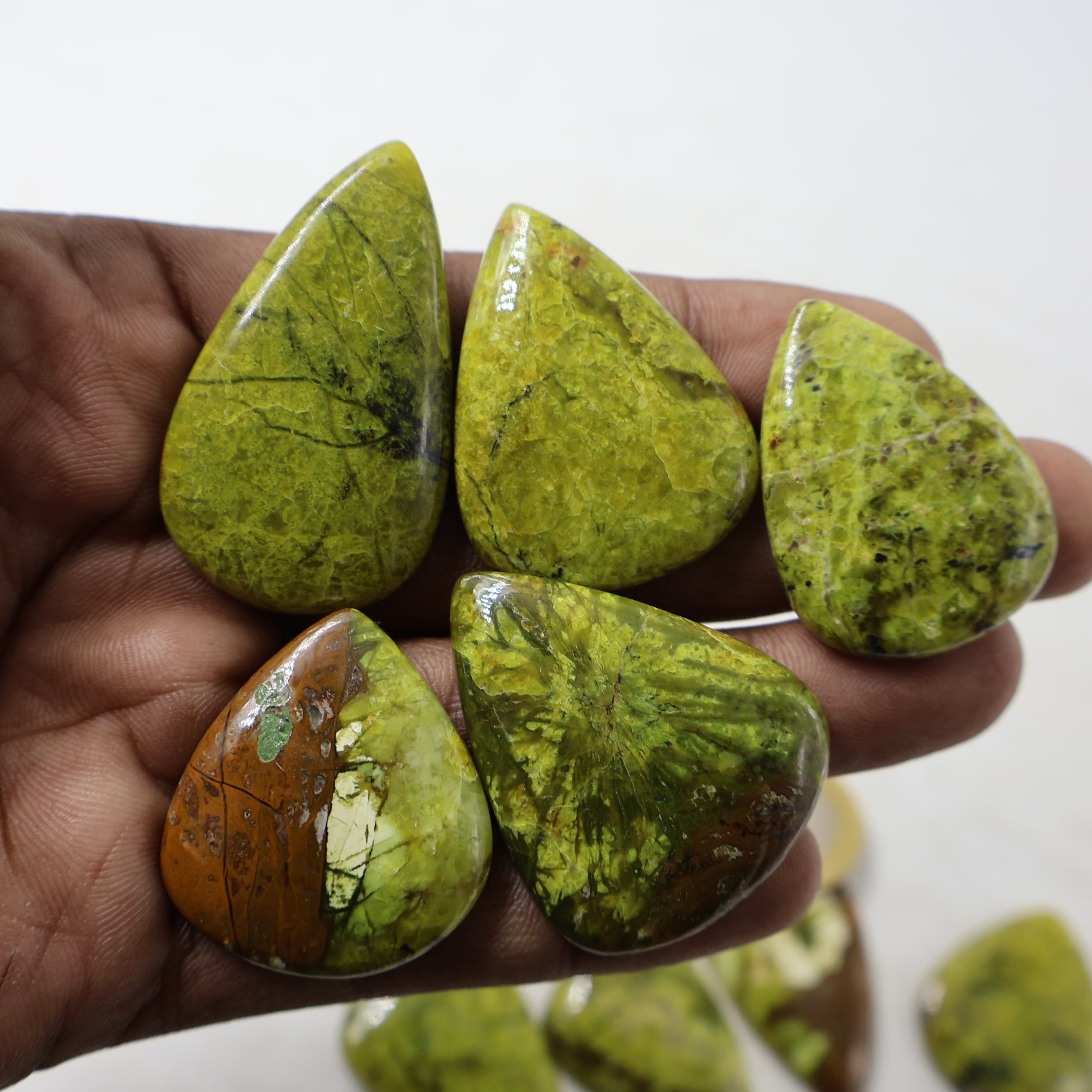 Natural Green Opal  Pear -Size Gemstone (Cabochon ) Green Opal  