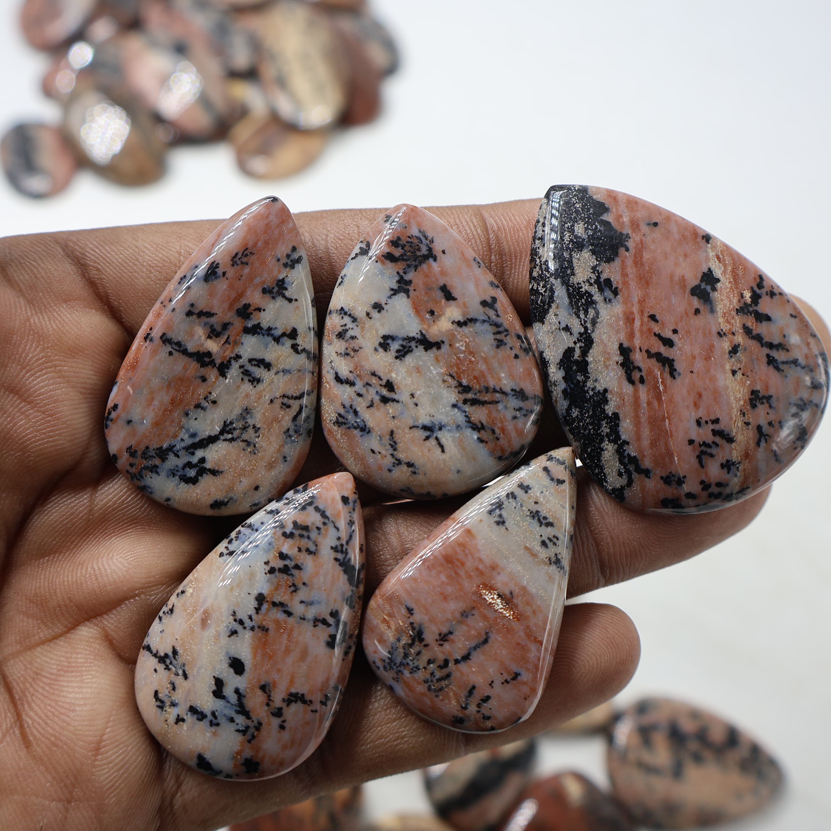 Natural Honey Dendrite Pear -Size Gemstone (Cabochon ) Honey Dendrite