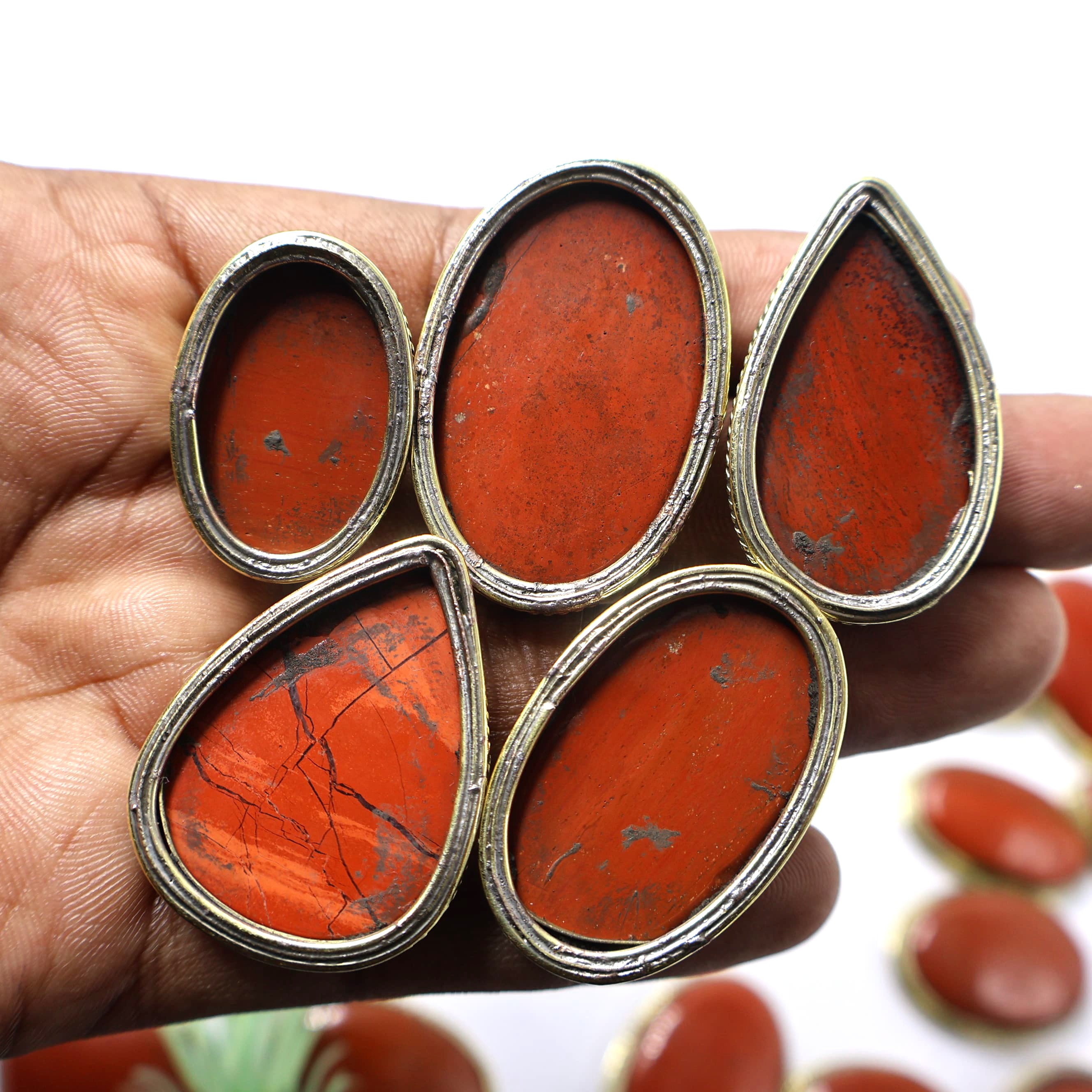 Natural Red Jasper Grooved Pendant Mix Shape -Size Gemstone (Cabochon ) Red Jasper 