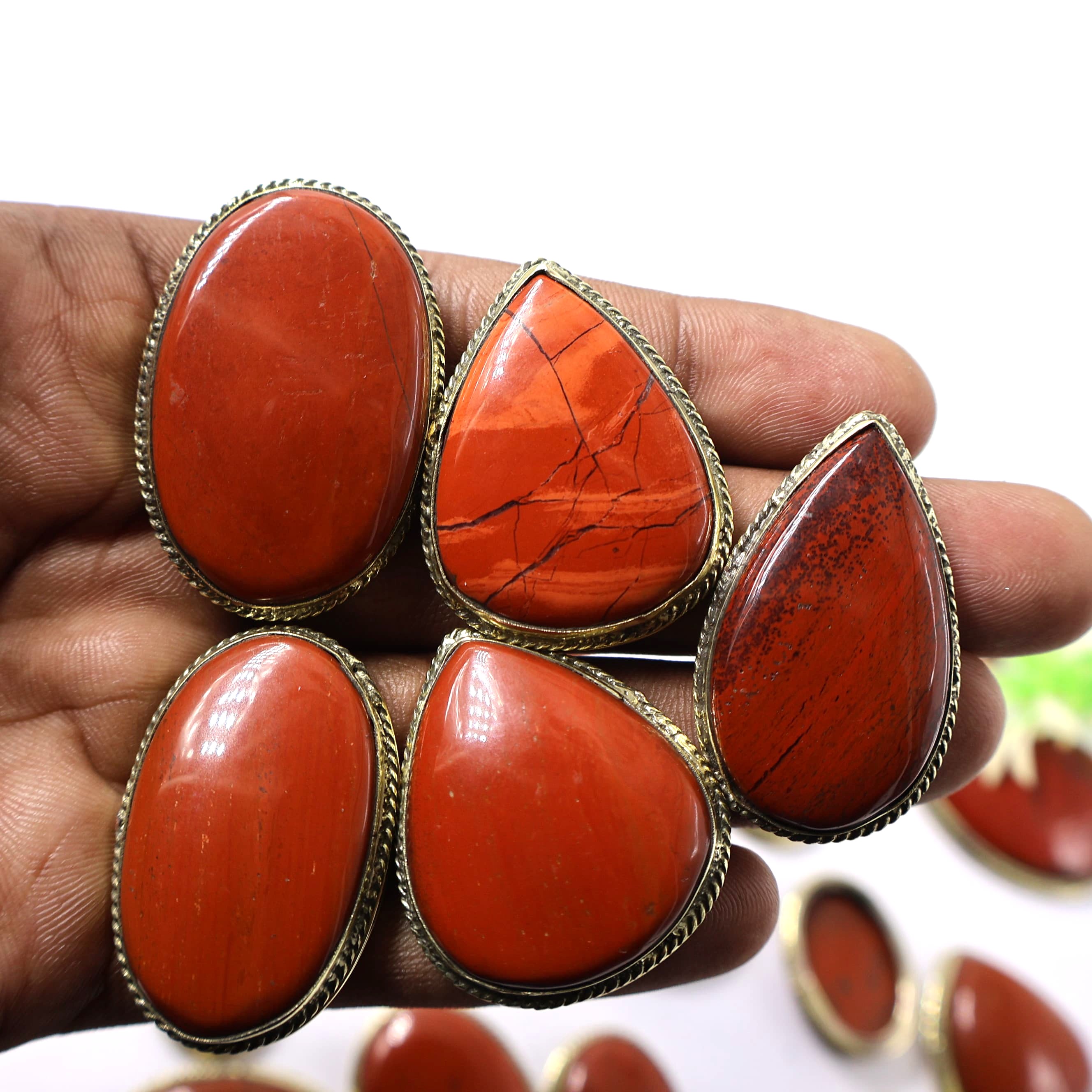 Natural Red Jasper Grooved Pendant Mix Shape -Size Gemstone (Cabochon ) Red Jasper 