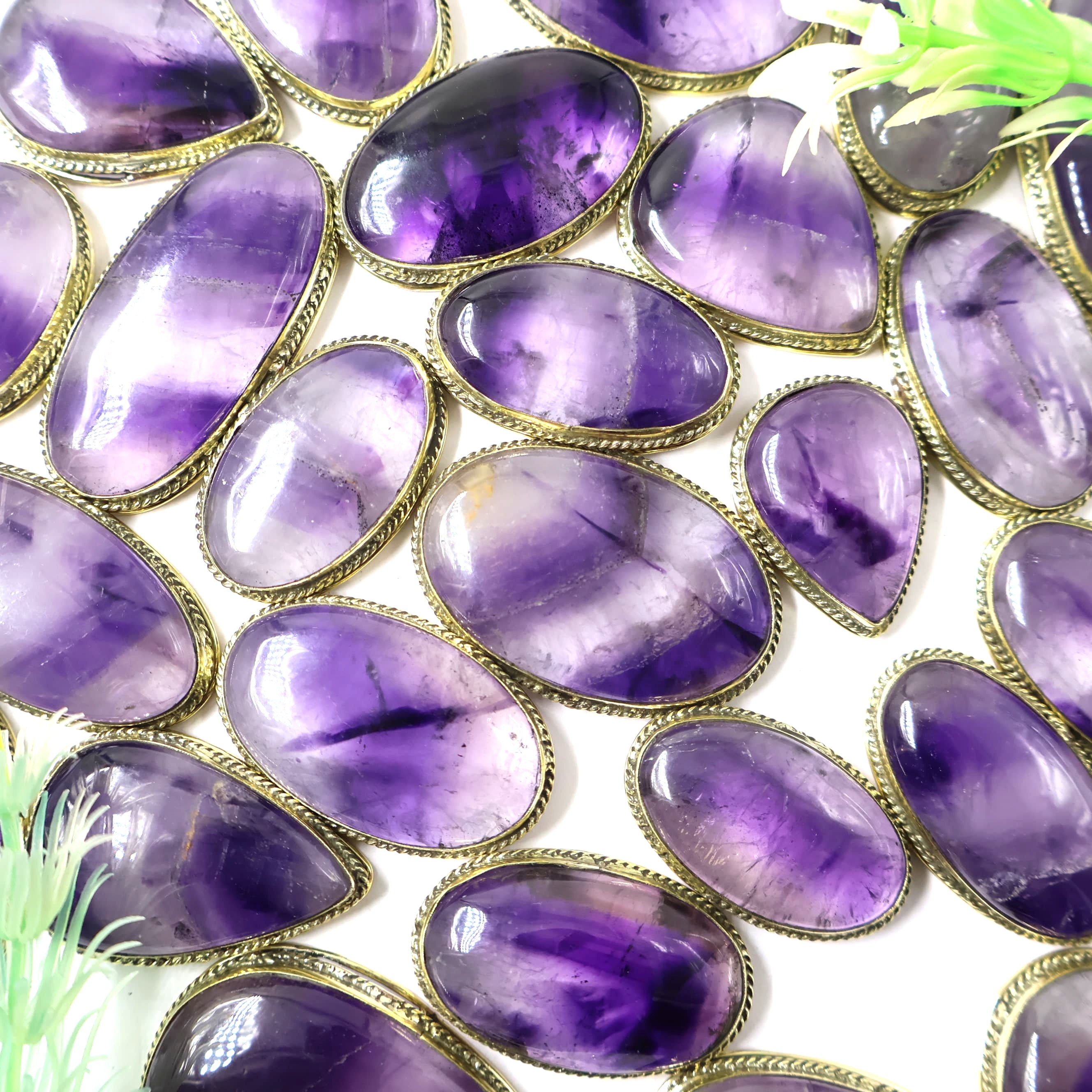 Natural Amethyst Flourite  Grooved Pendant Mix Shape -Size Gemstone (Cabochon ) Amethyst Flourite 