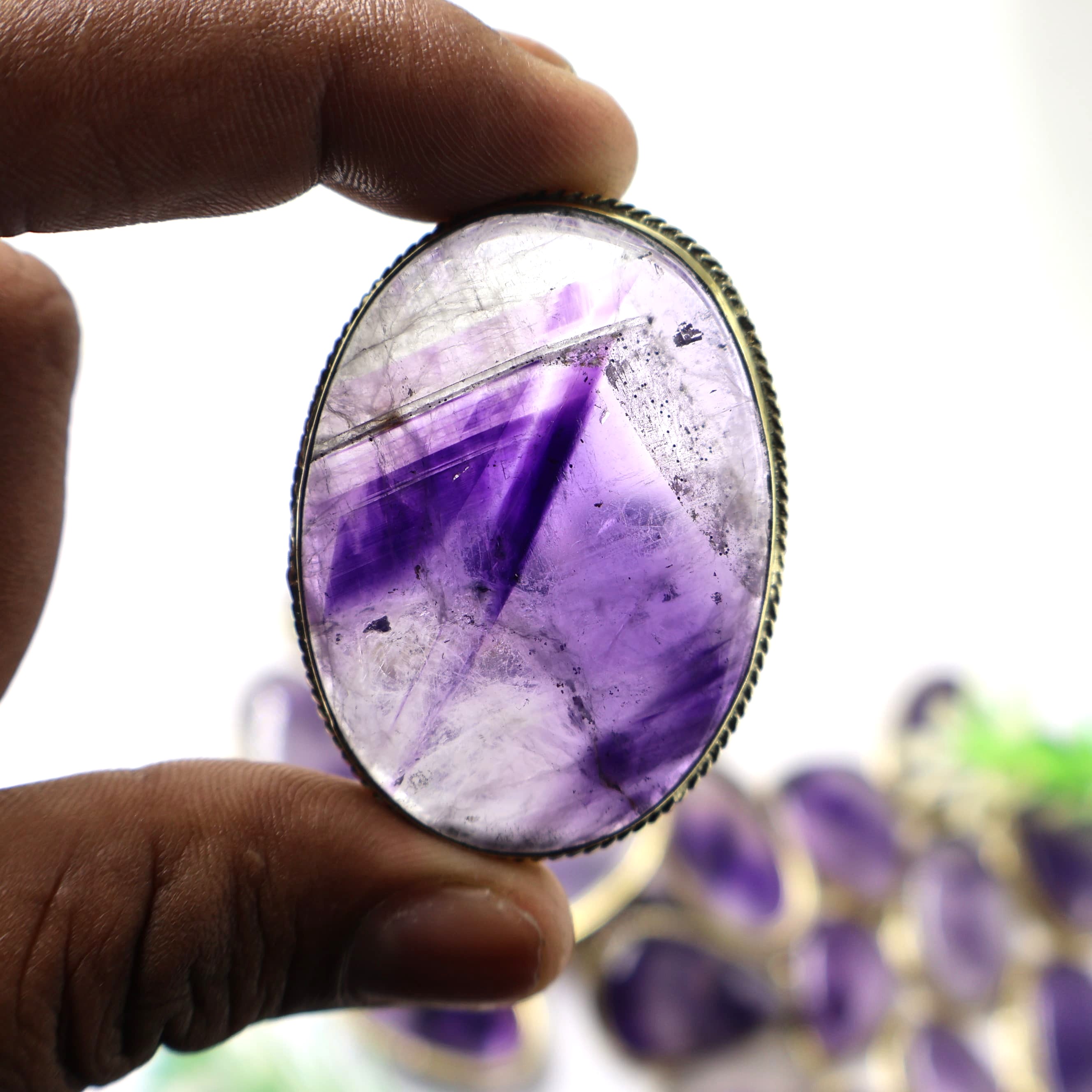 Natural Amethyst Flourite  Grooved Pendant Mix Shape -Size Gemstone (Cabochon ) Amethyst Flourite 