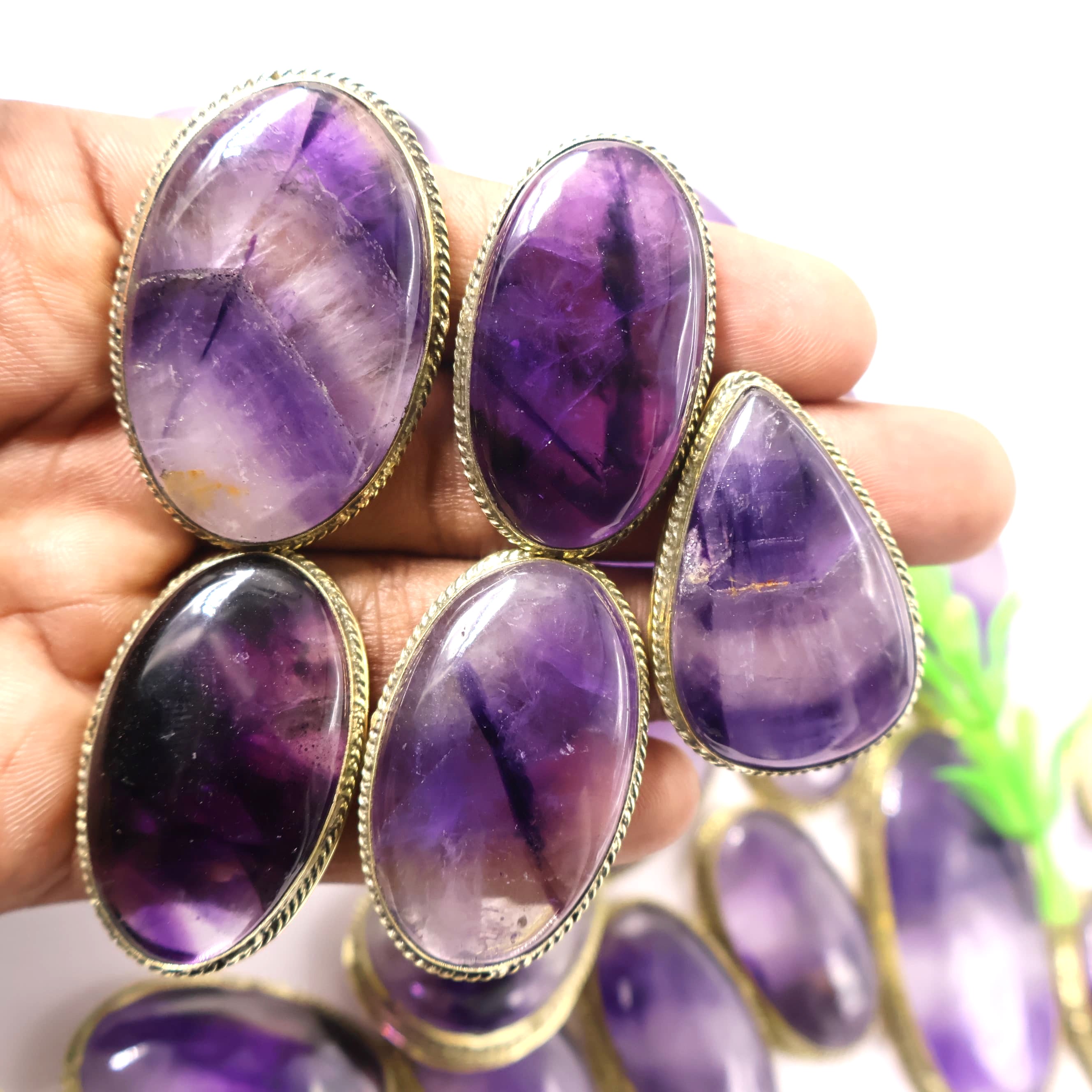 Natural Amethyst Flourite  Grooved Pendant Mix Shape -Size Gemstone (Cabochon ) Amethyst Flourite 