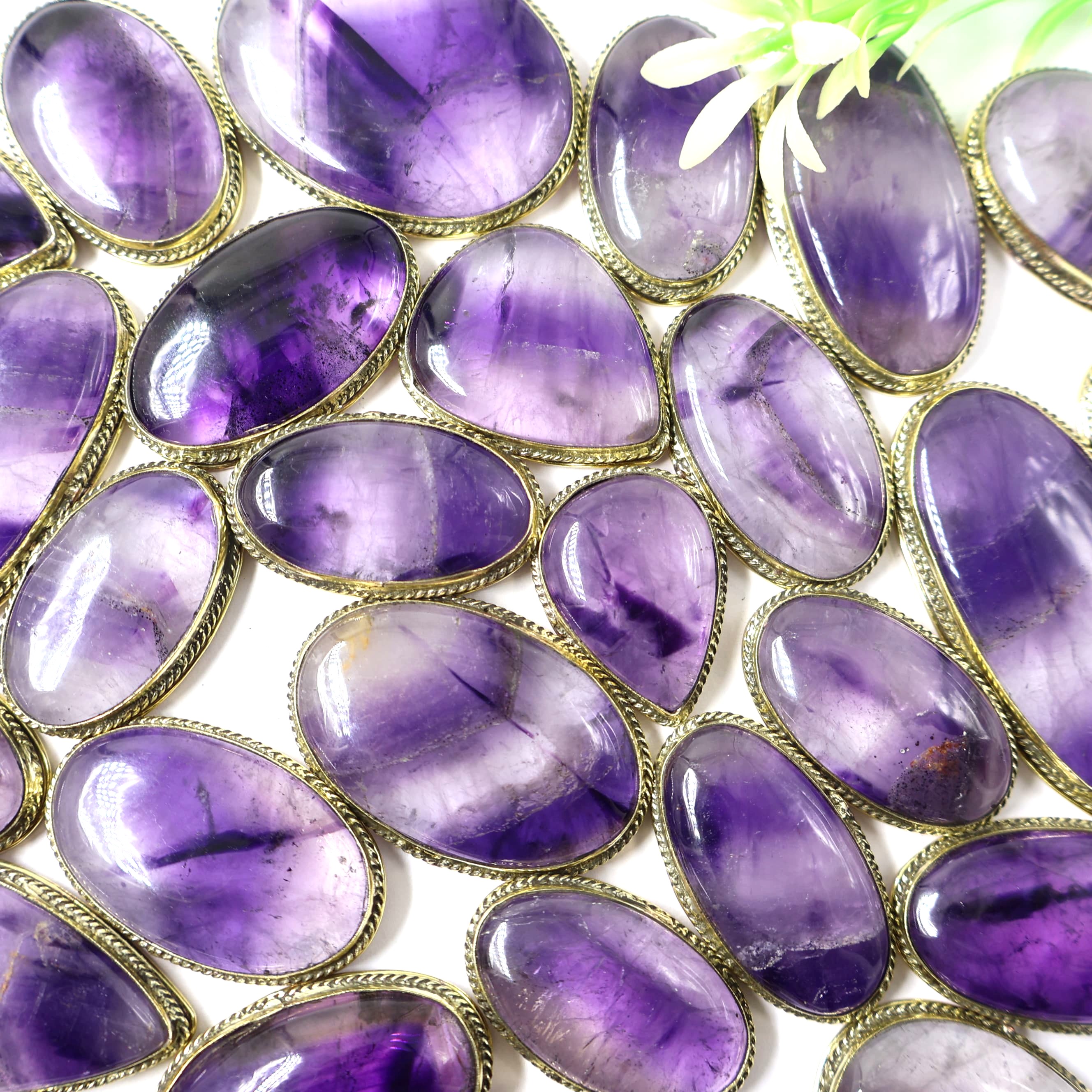 Natural Amethyst Flourite  Grooved Pendant Mix Shape -Size Gemstone (Cabochon ) Amethyst Flourite 