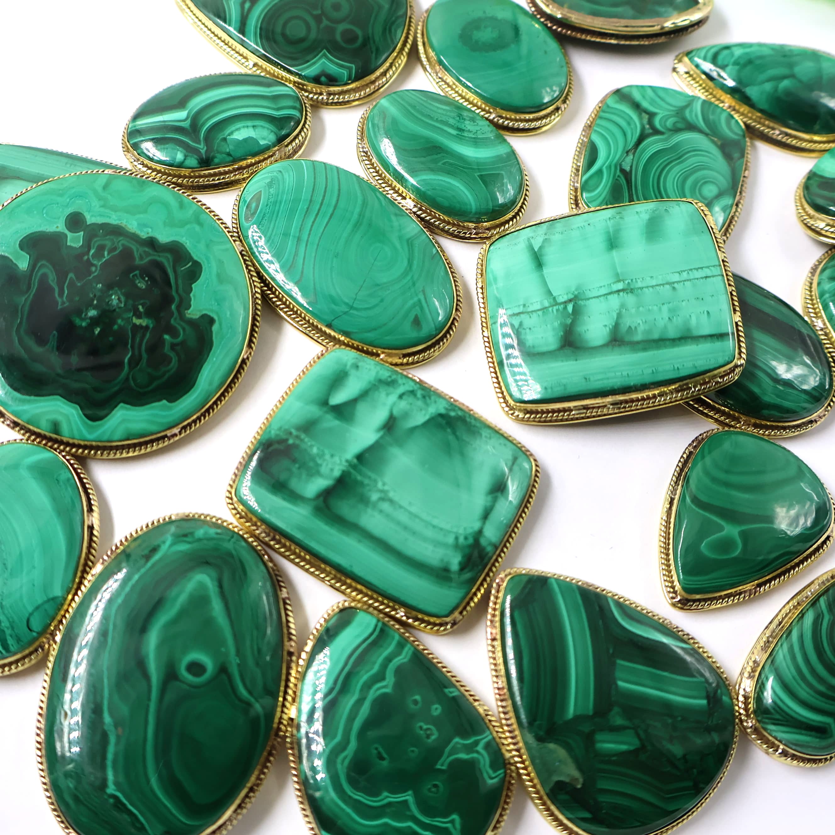 Natural Malachite Grooved Pendant Mix Shape -Size Gemstone (Cabochon ) Malachite 
