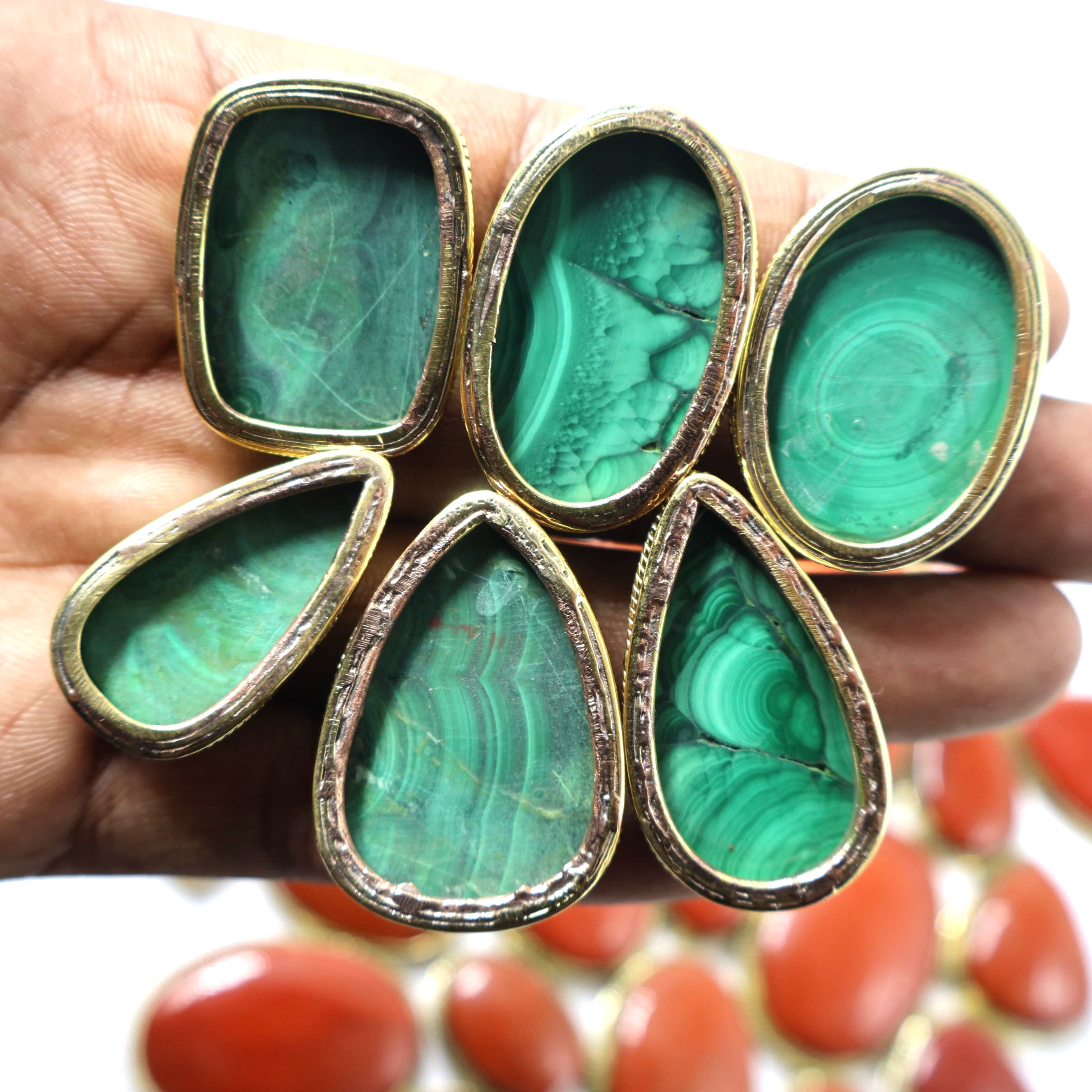 Natural Malachite Grooved Pendant Mix Shape -Size Gemstone (Cabochon ) Malachite 