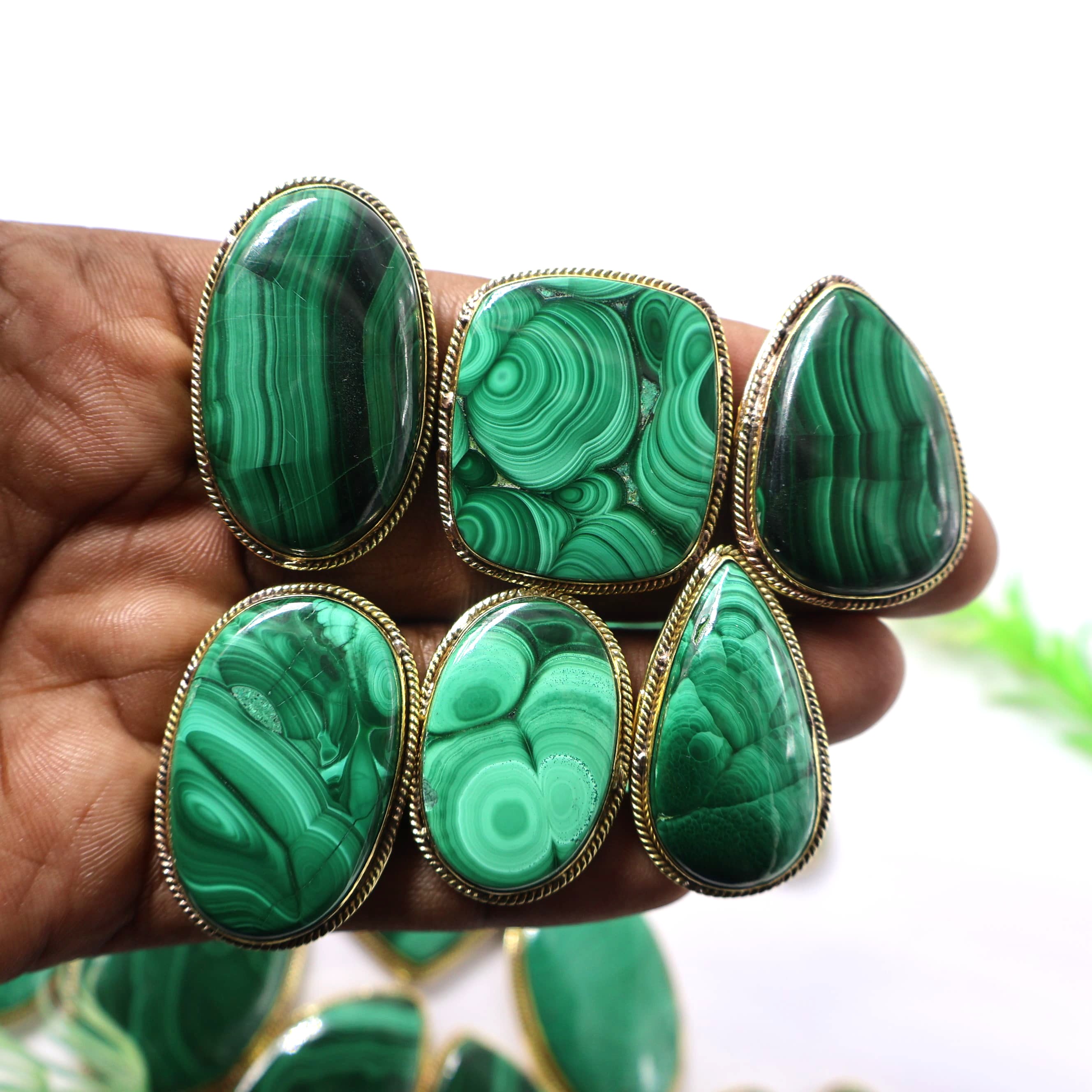 Natural Malachite Grooved Pendant Mix Shape -Size Gemstone (Cabochon ) Malachite 