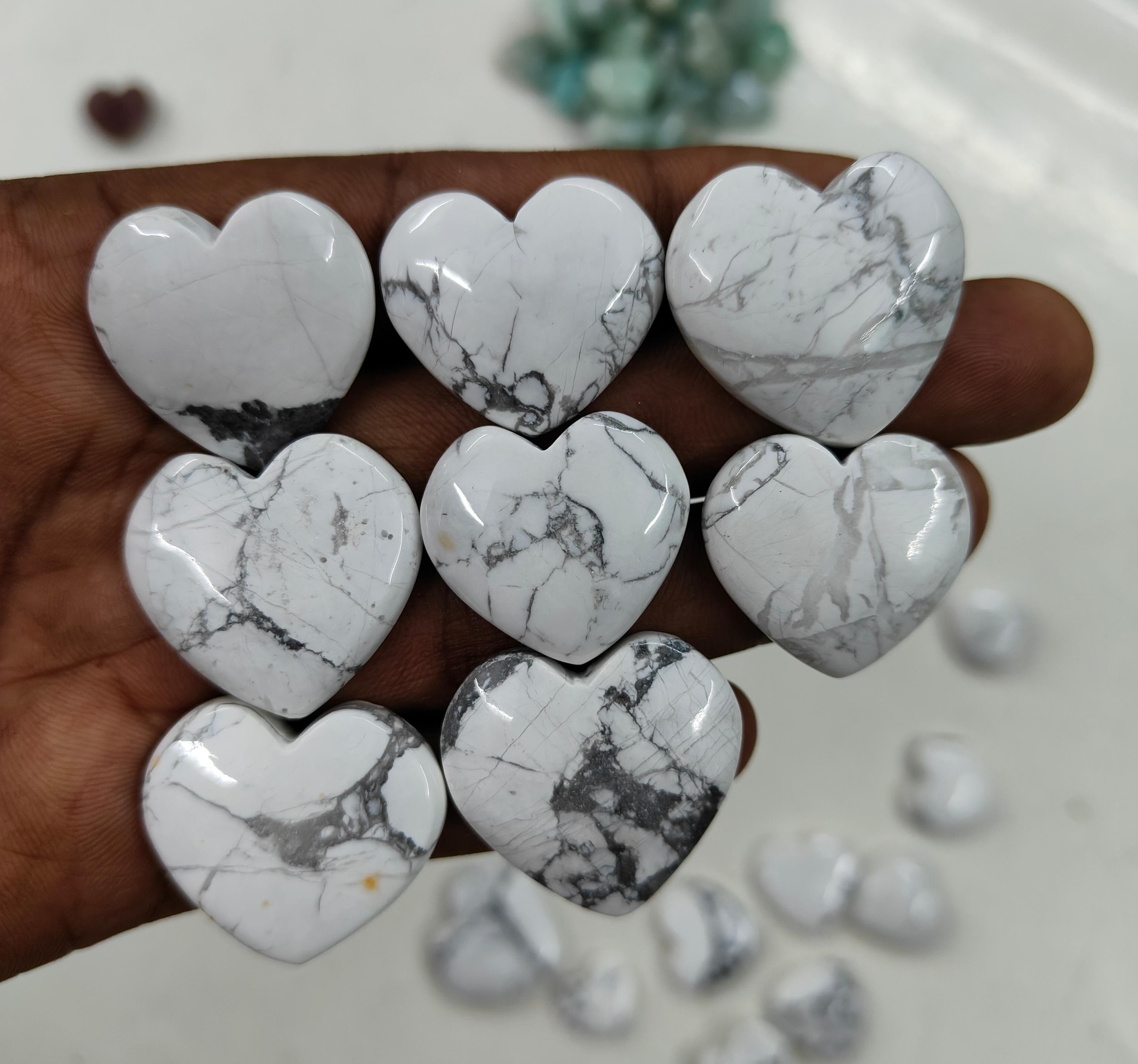 Natural Howlite  Heart Shape  -Size Gemstone (Cabochon ) Howlite  