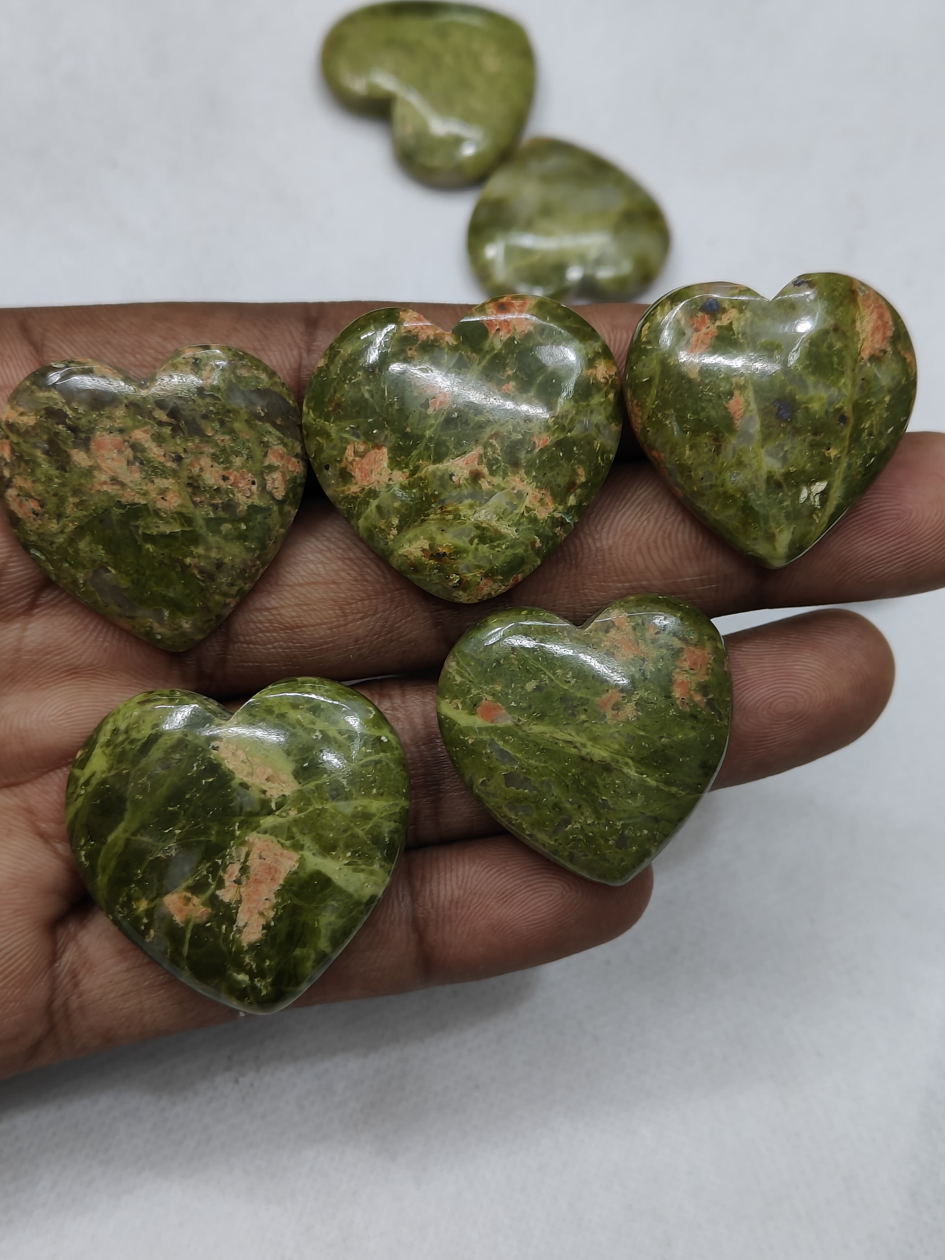 Natural Unakite Jasper Heart Shape  -Size Gemstone (Cabochon )  Unakite 