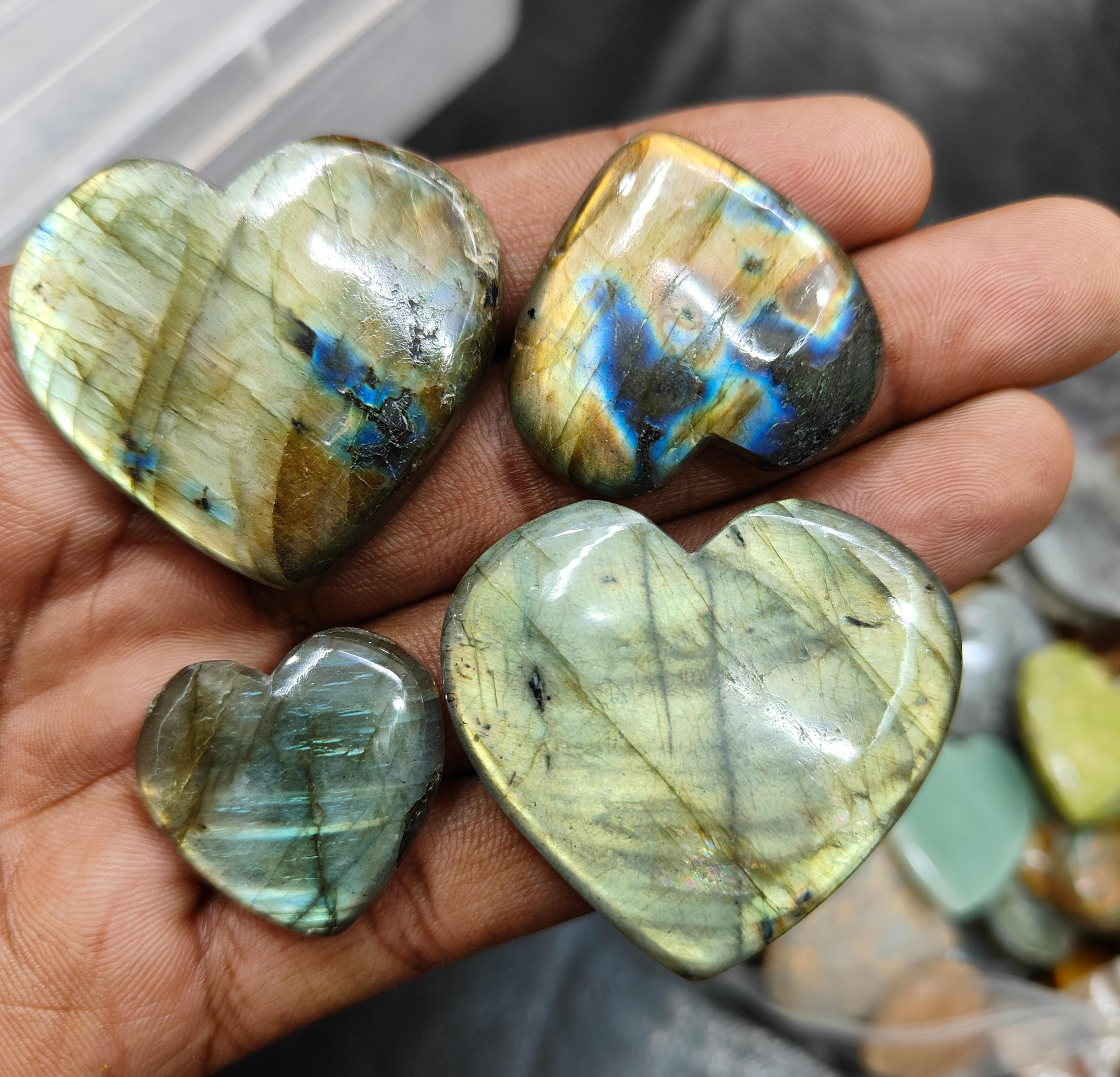 Natural Mulit Labradorite Heart Shape  -Size Gemstone (Cabochon )  Mulit Labradorite
