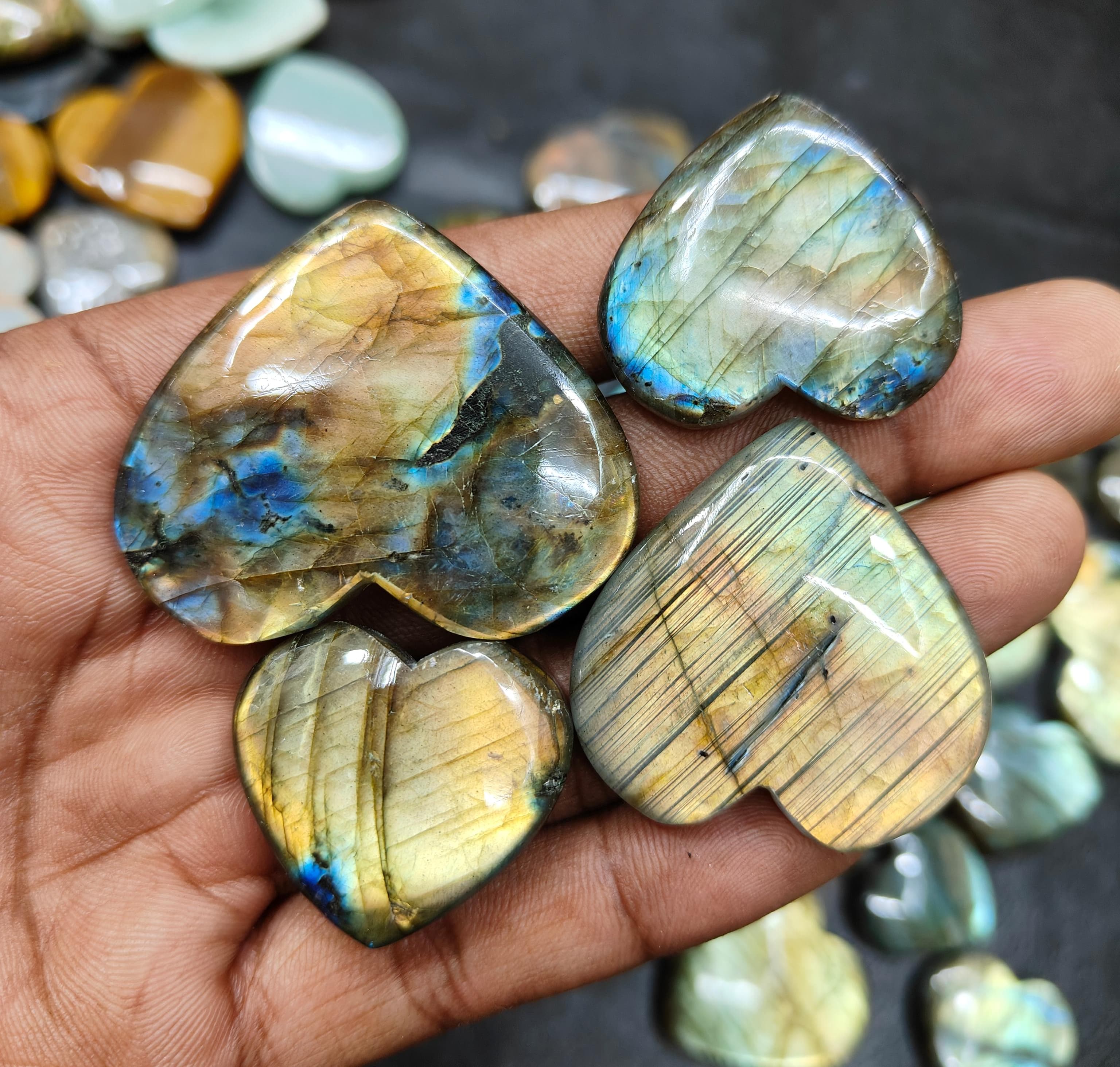 Natural Mulit Labradorite Heart Shape  -Size Gemstone (Cabochon )  Mulit Labradorite