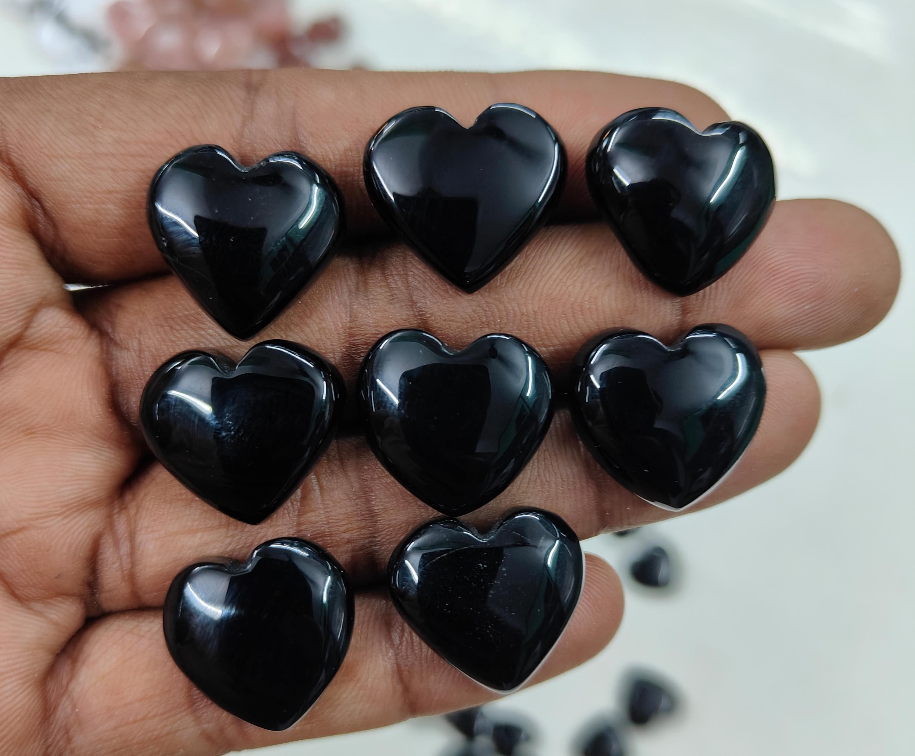 Natural Black Onyx Heart Shape  -Size Gemstone (Cabochon ) Black Onyx 