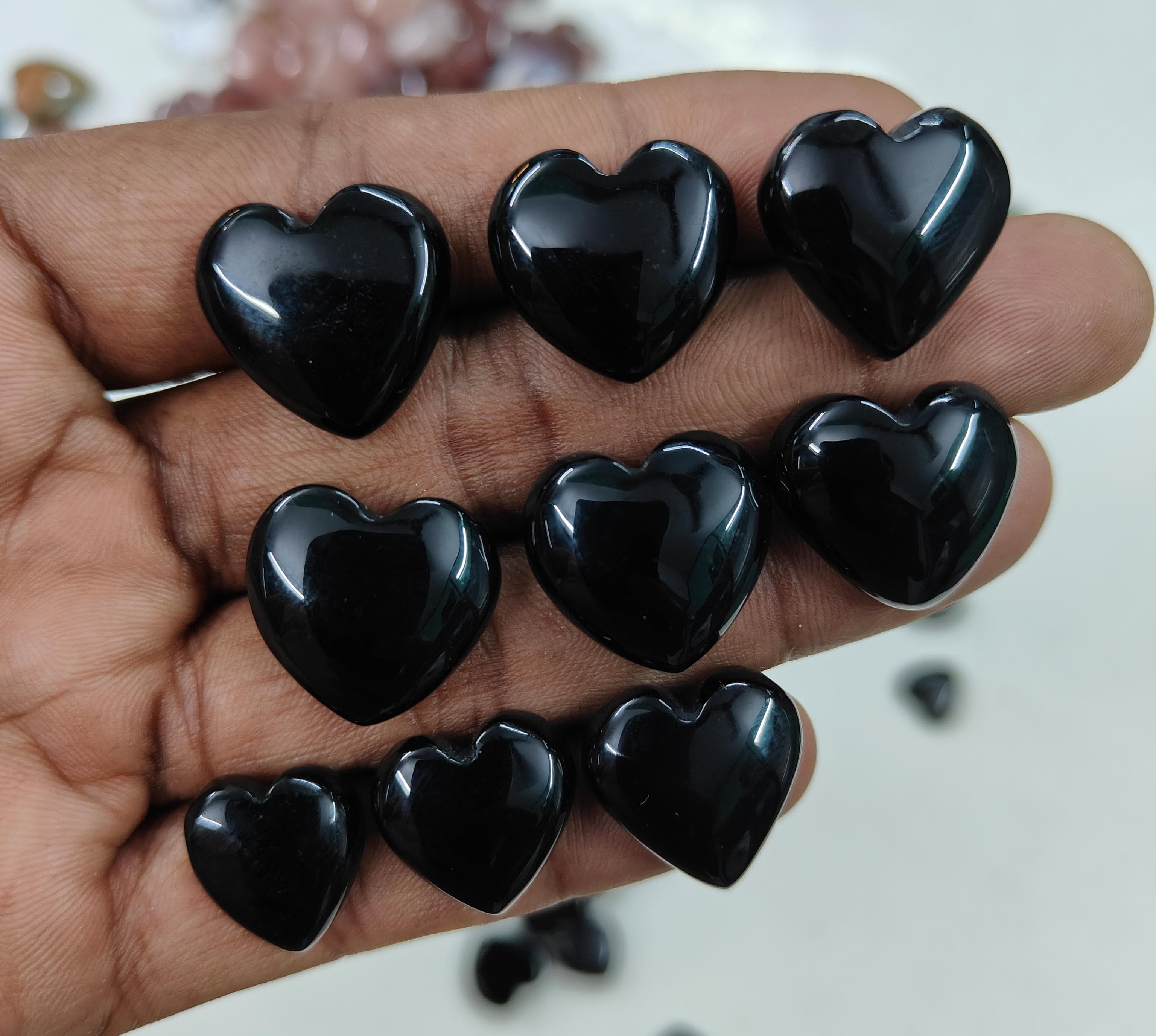 Natural Black Onyx Heart Shape  -Size Gemstone (Cabochon ) Black Onyx 