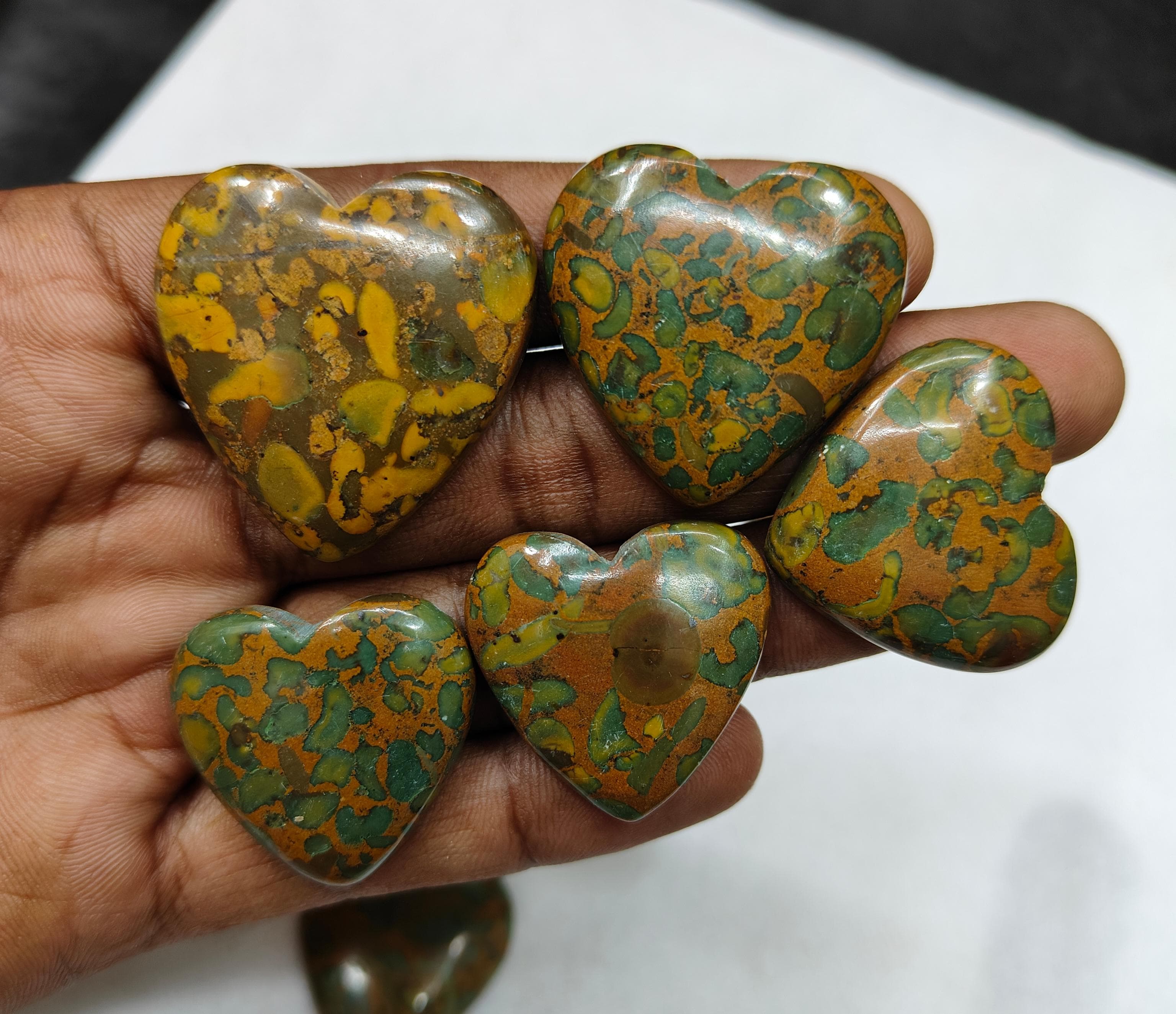 Natural Fruit Jasper Heart Shape  -Size Gemstone (Cabochon ) Fruit Jasper