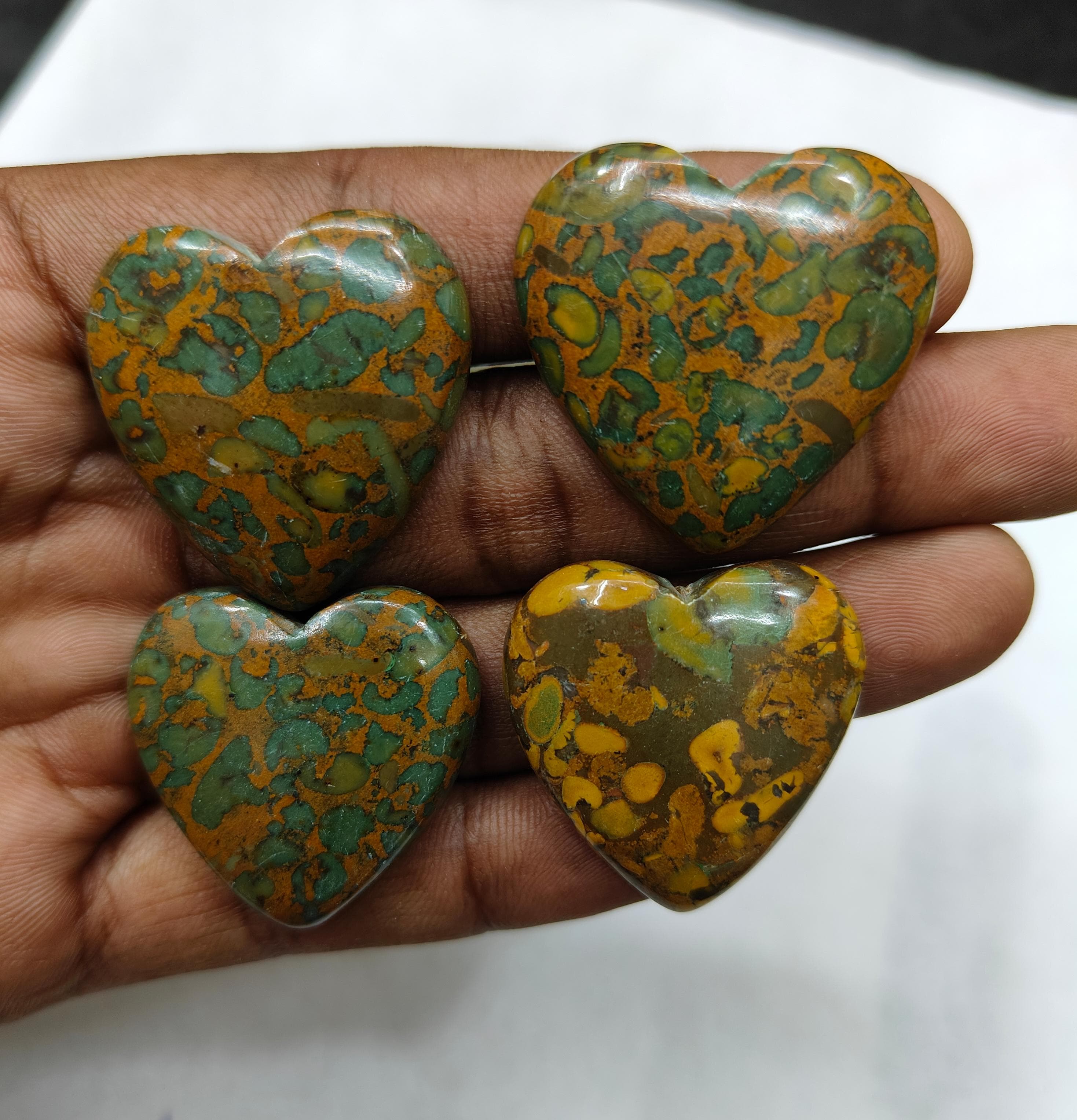 Natural Fruit Jasper Heart Shape  -Size Gemstone (Cabochon ) Fruit Jasper