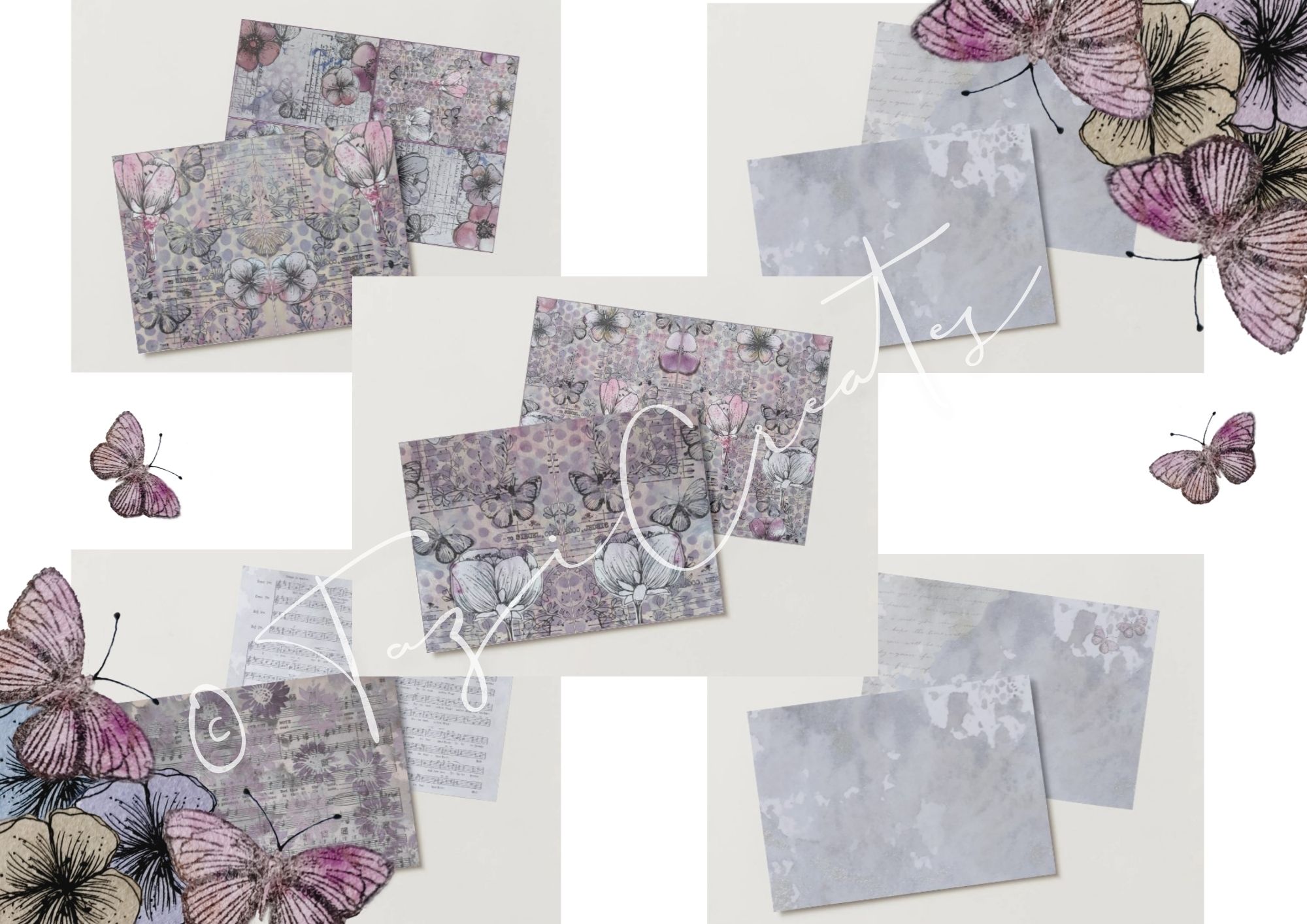 Vintage Floral Journal Pages, Quote Cards, Fussy Cuts & Sentiments x20 Sheets