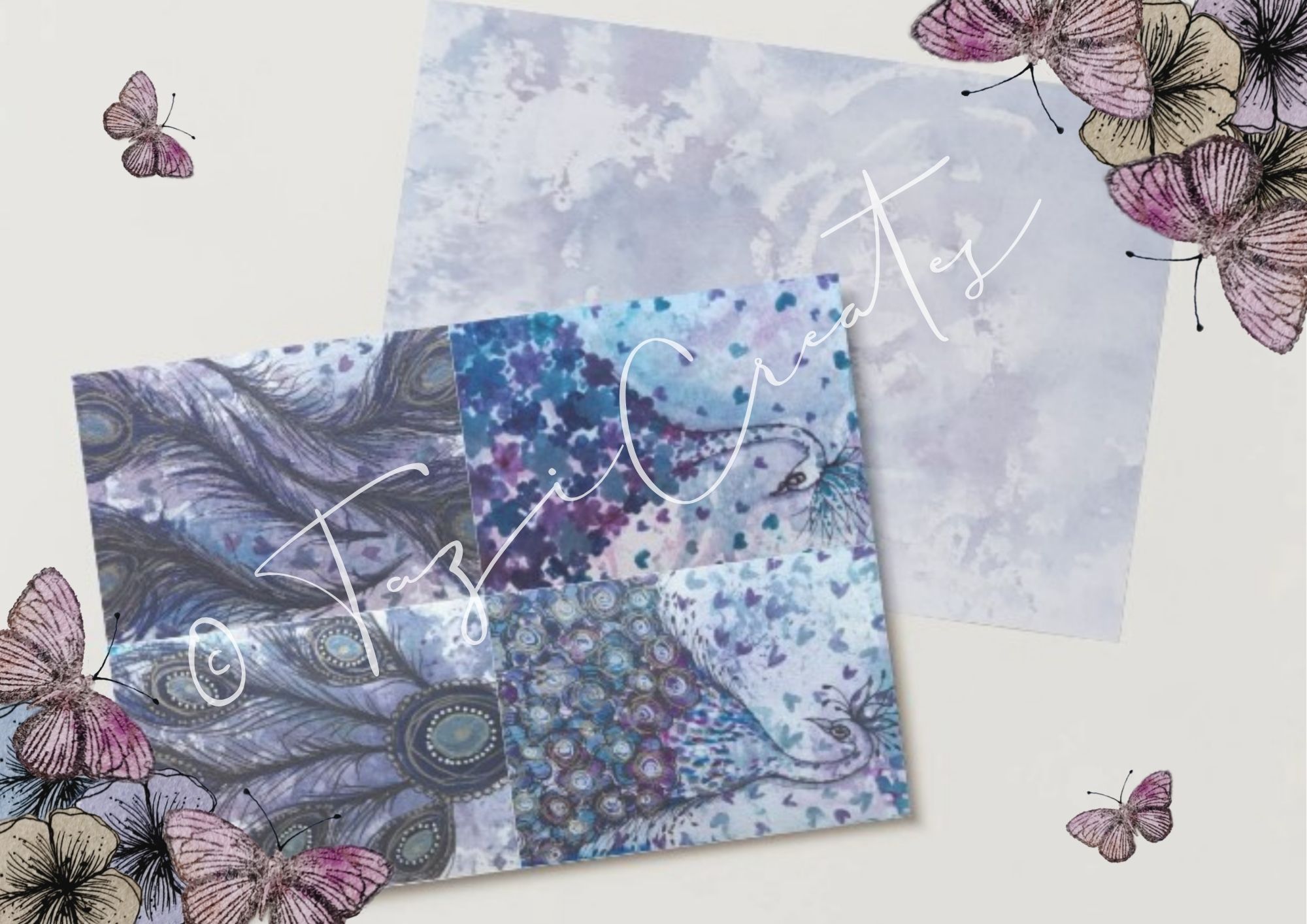 Floral Peacock Journal Pages, Quote Cards, Fussy Cuts & Sentiments x20 Sheets