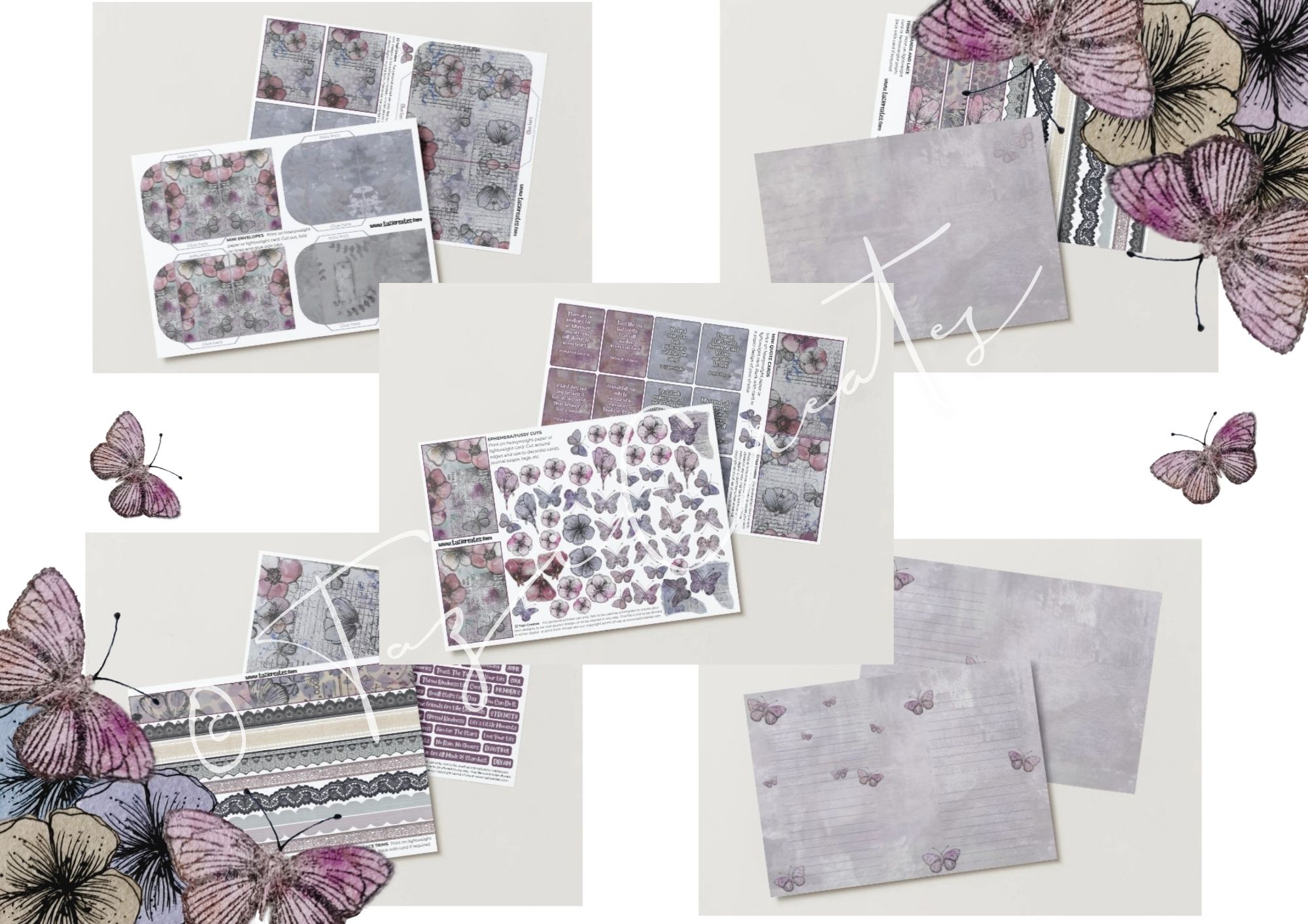 Vintage Floral Journal Pages, Quote Cards, Fussy Cuts & Sentiments x20 Sheets