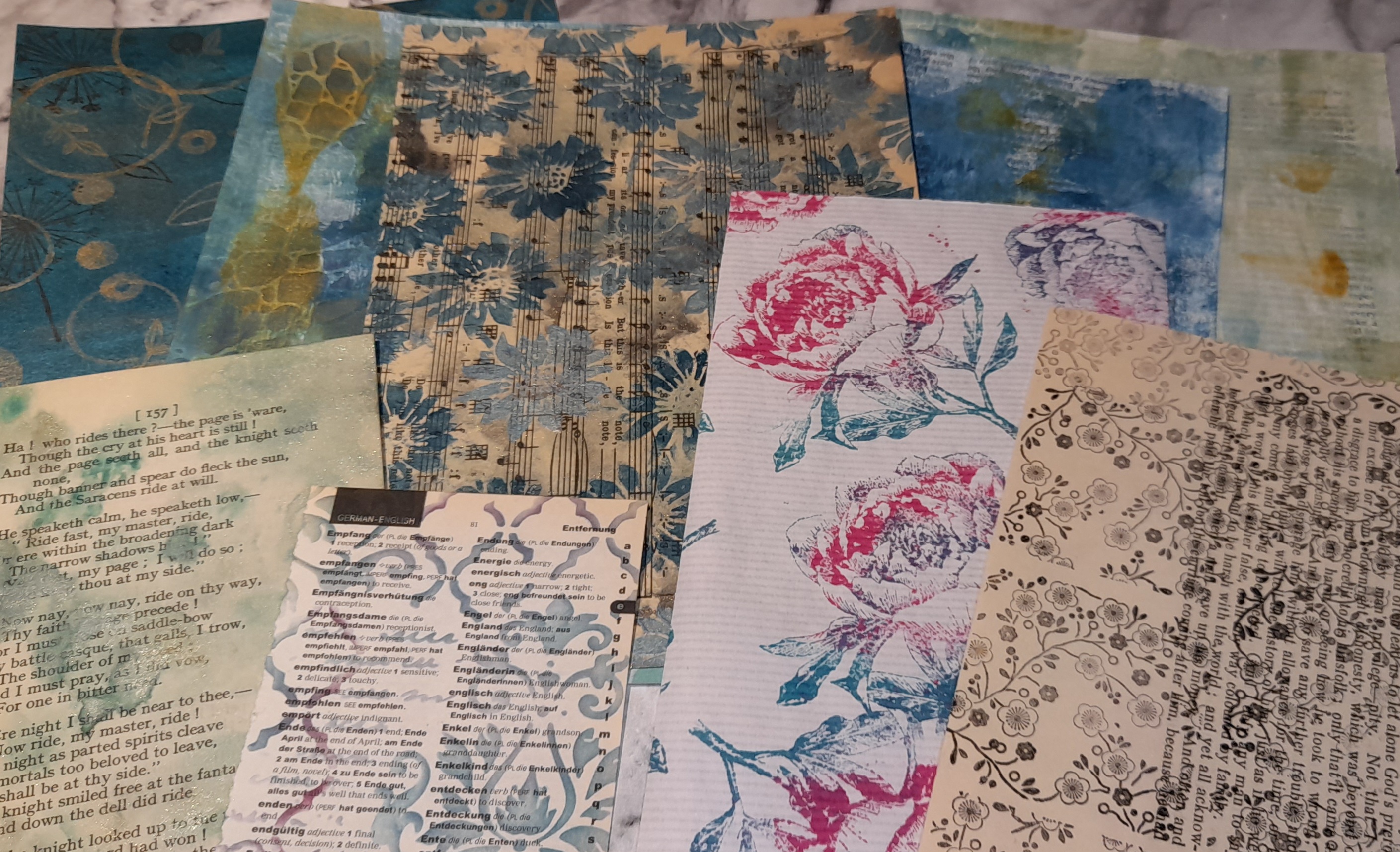 40+ Piece Hand-painted/printed Journal Scrapbook Ephemera Art & Craft Bundle     🌷🍃🌿 Green Theme 🌿🍃🌷