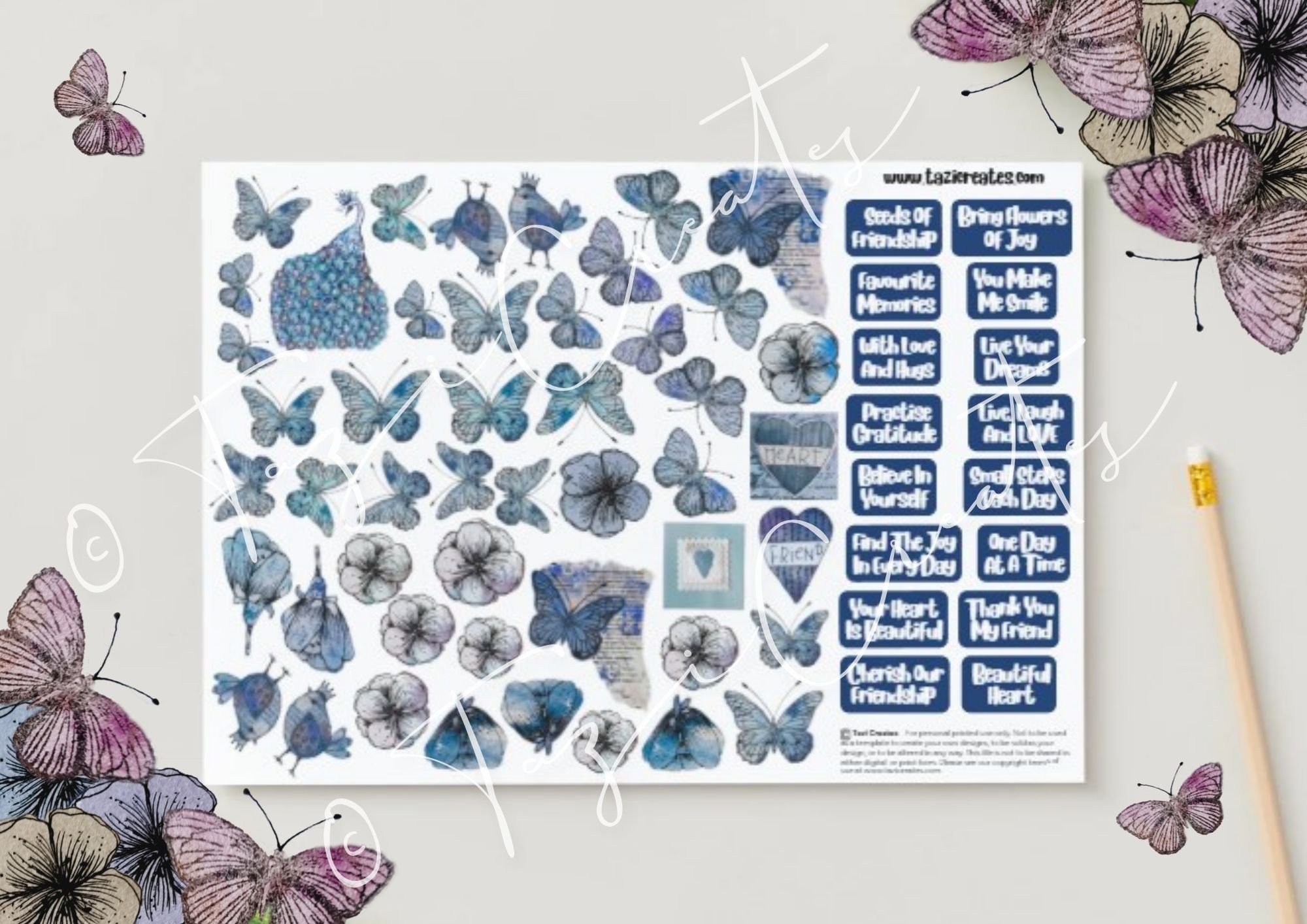 Tazi Creates Fussy Cuts & Sentiments Blue
