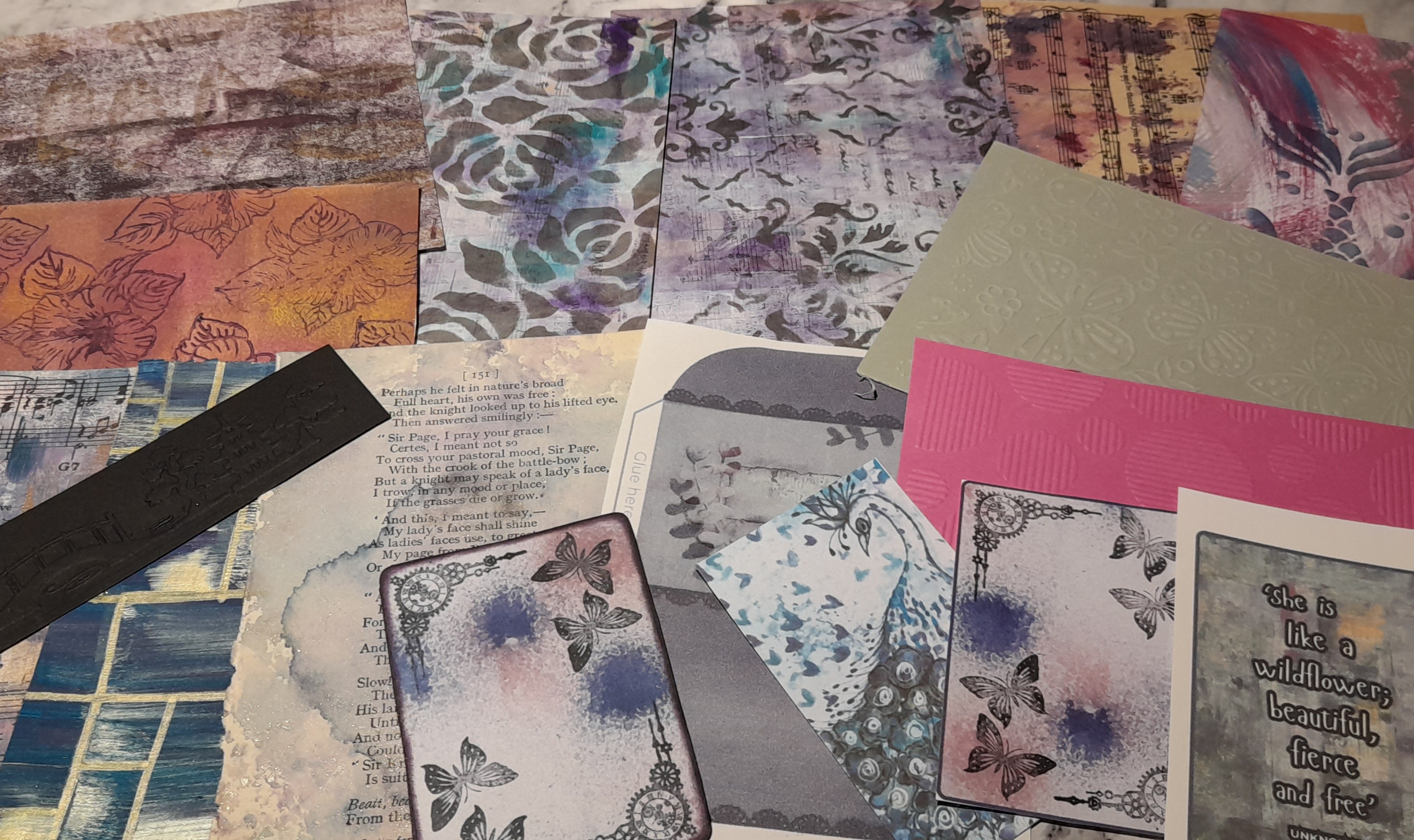 40+ Piece Hand-painted/printed Journal Scrapbook Ephemera Art & Craft Bundle     Purple Theme 