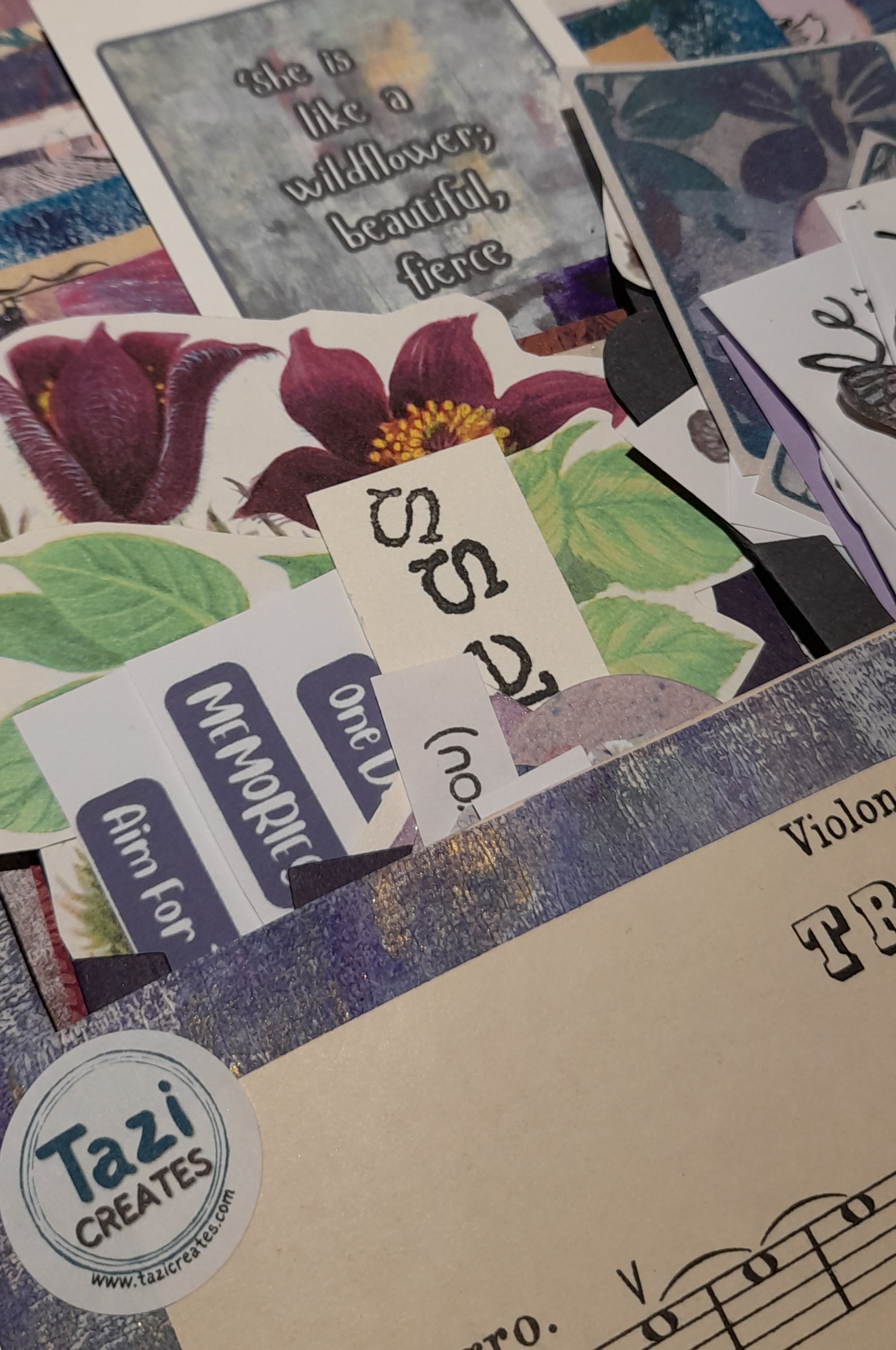 40+ Piece Hand-painted/printed Journal Scrapbook Ephemera Art & Craft Bundle     Purple Theme 