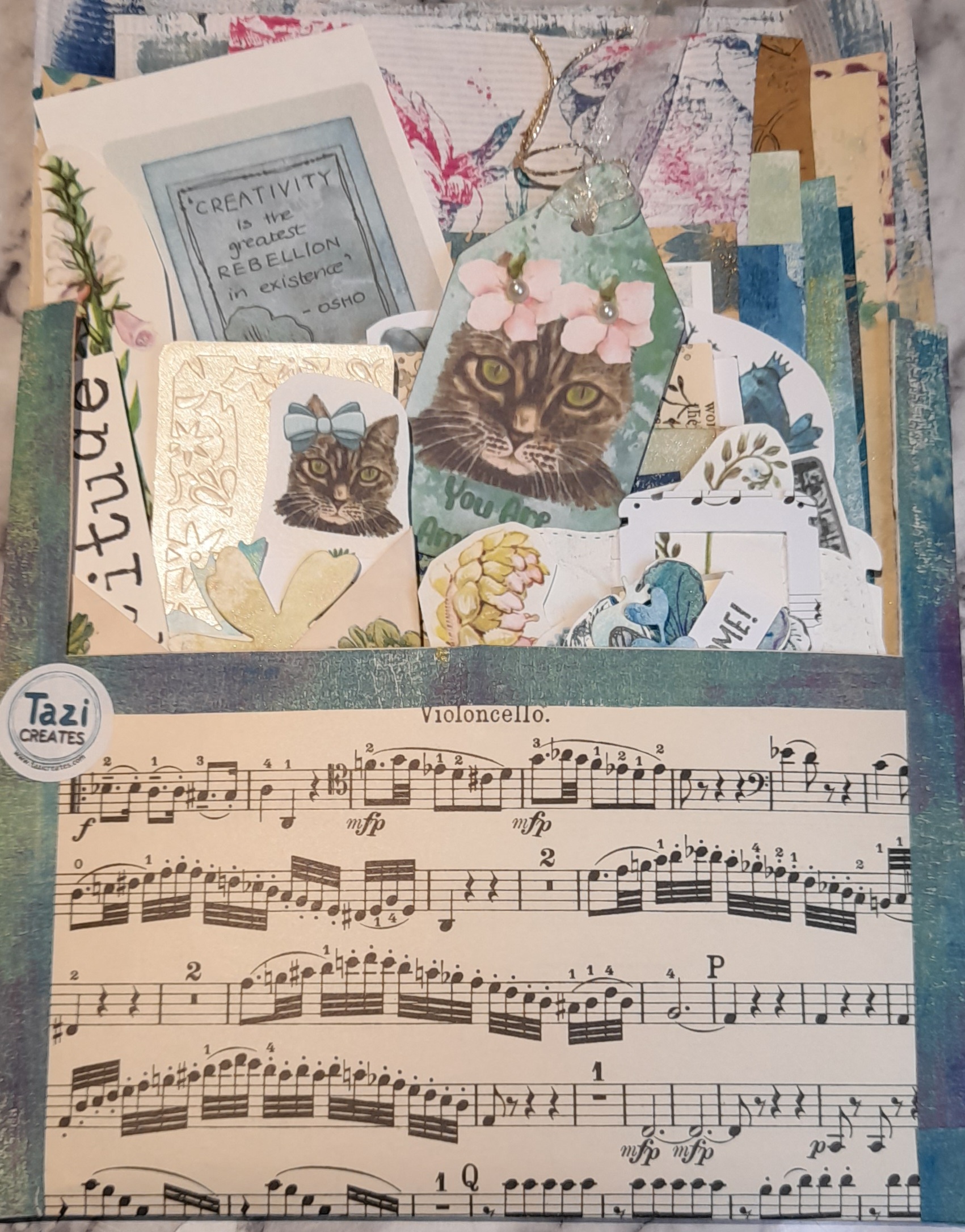 40+ Piece Hand-painted/printed Journal Scrapbook Ephemera Art & Craft Bundle     🌷🍃🌿 Green Theme 🌿🍃🌷