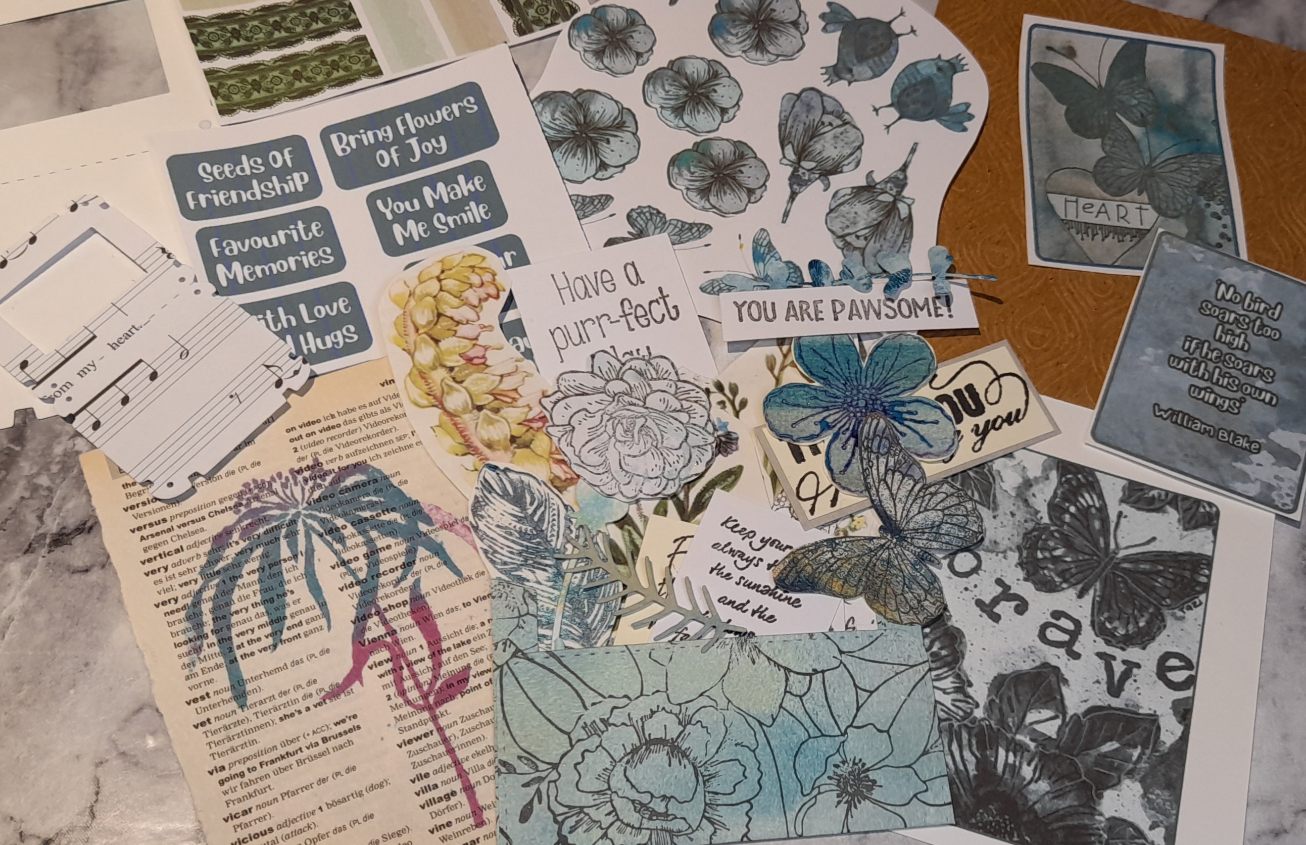 40+ Piece Hand-painted/printed Journal Scrapbook Ephemera Art & Craft Bundle     🌷🍃🌿 Green Theme 🌿🍃🌷