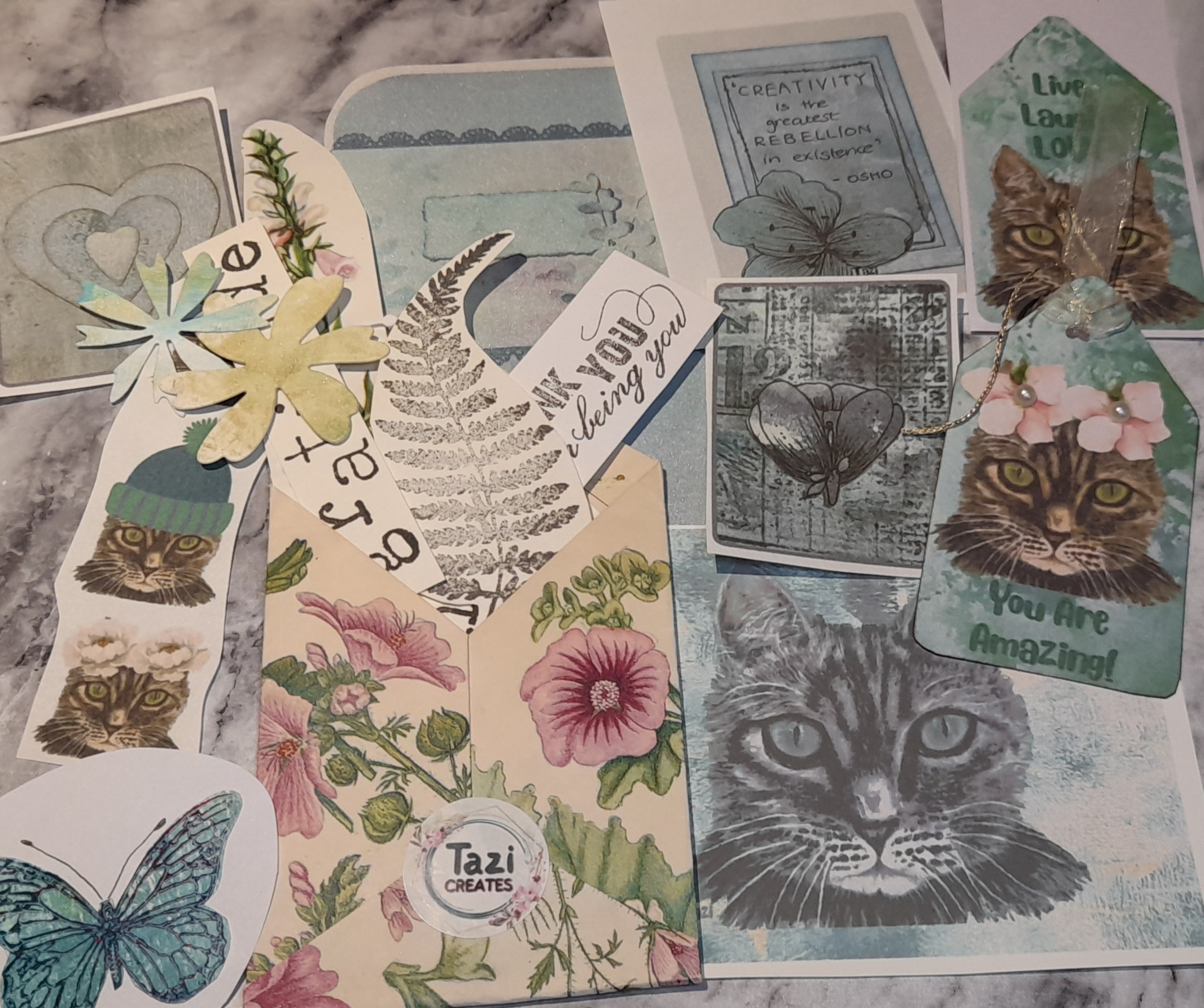 40+ Piece Hand-painted/printed Journal Scrapbook Ephemera Art & Craft Bundle     🌷🍃🌿 Green Theme 🌿🍃🌷