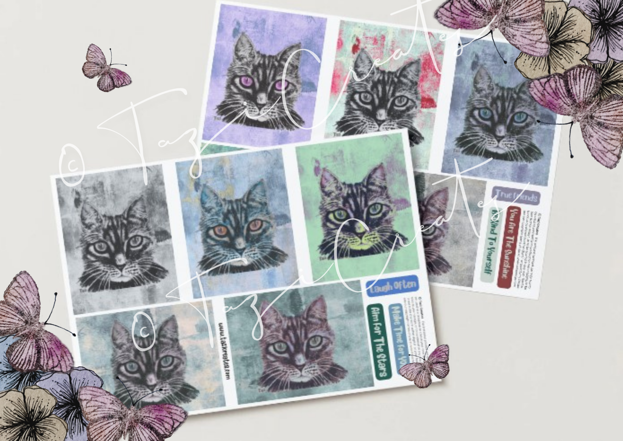 Minnie Cat Abstract Card Fronts and Sentiments